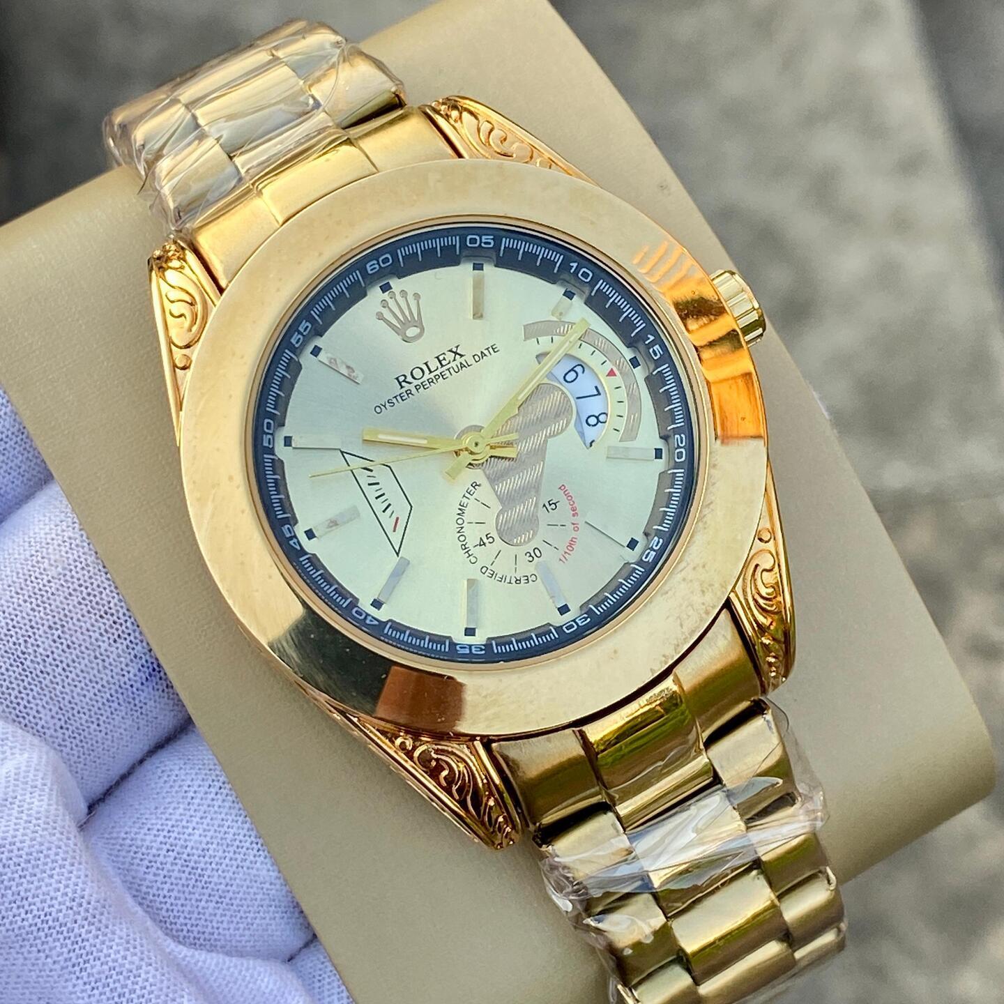 Mens Rolex Oyster Perpetual Date Gold Dial Color Dial