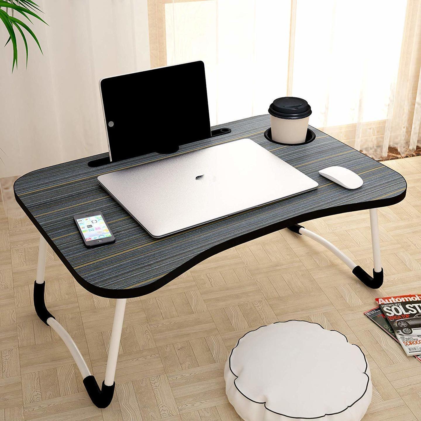 White Apple Multi-Purpose Laptop Table with Dock Stand and Coffee Cup HolderStudy - Free  Ship
