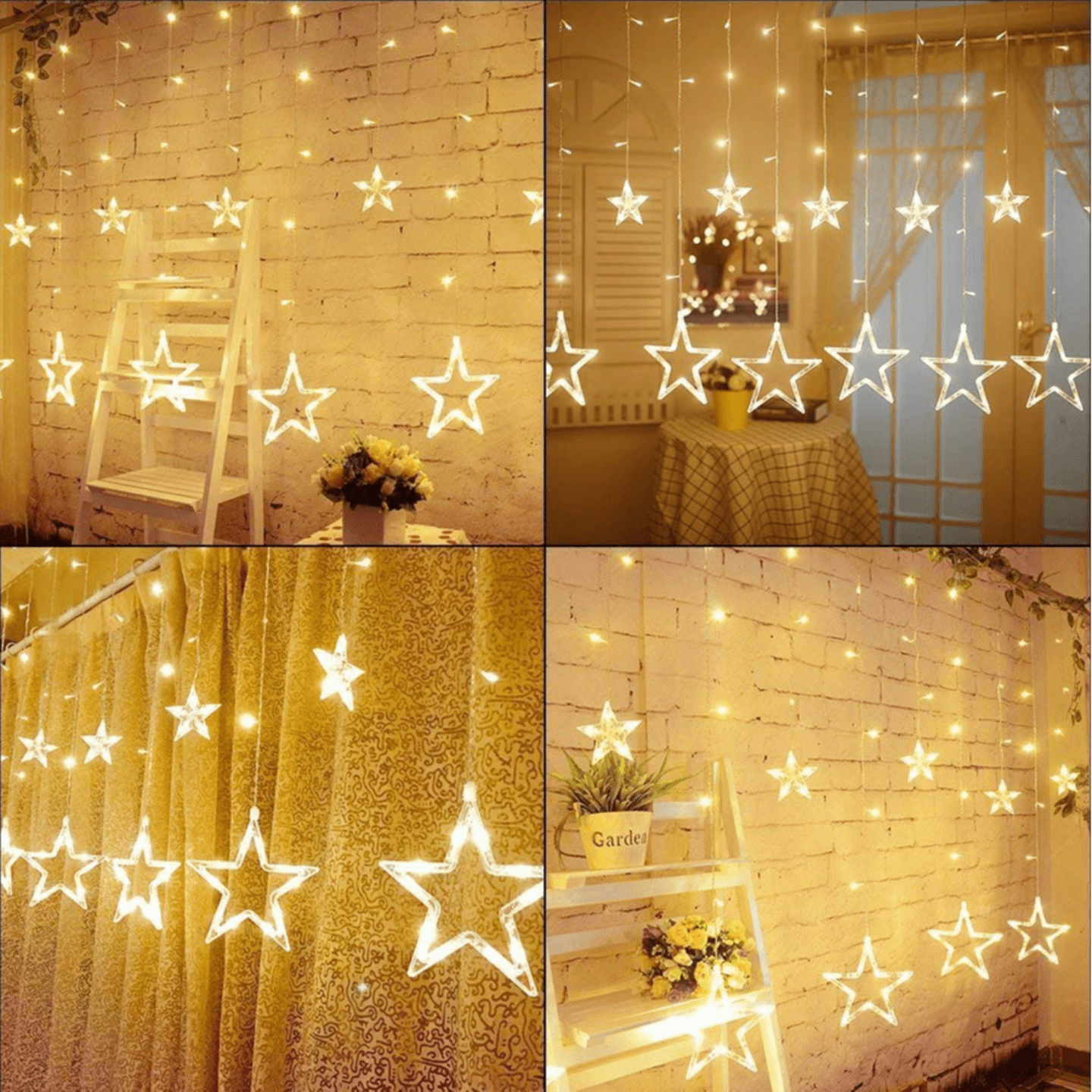 Star-Light Plastic Star Curtain String Lights 5 Big and 5 Small Star Decorative 138 LED Star Curtain Lights for Diwali Christmas ...