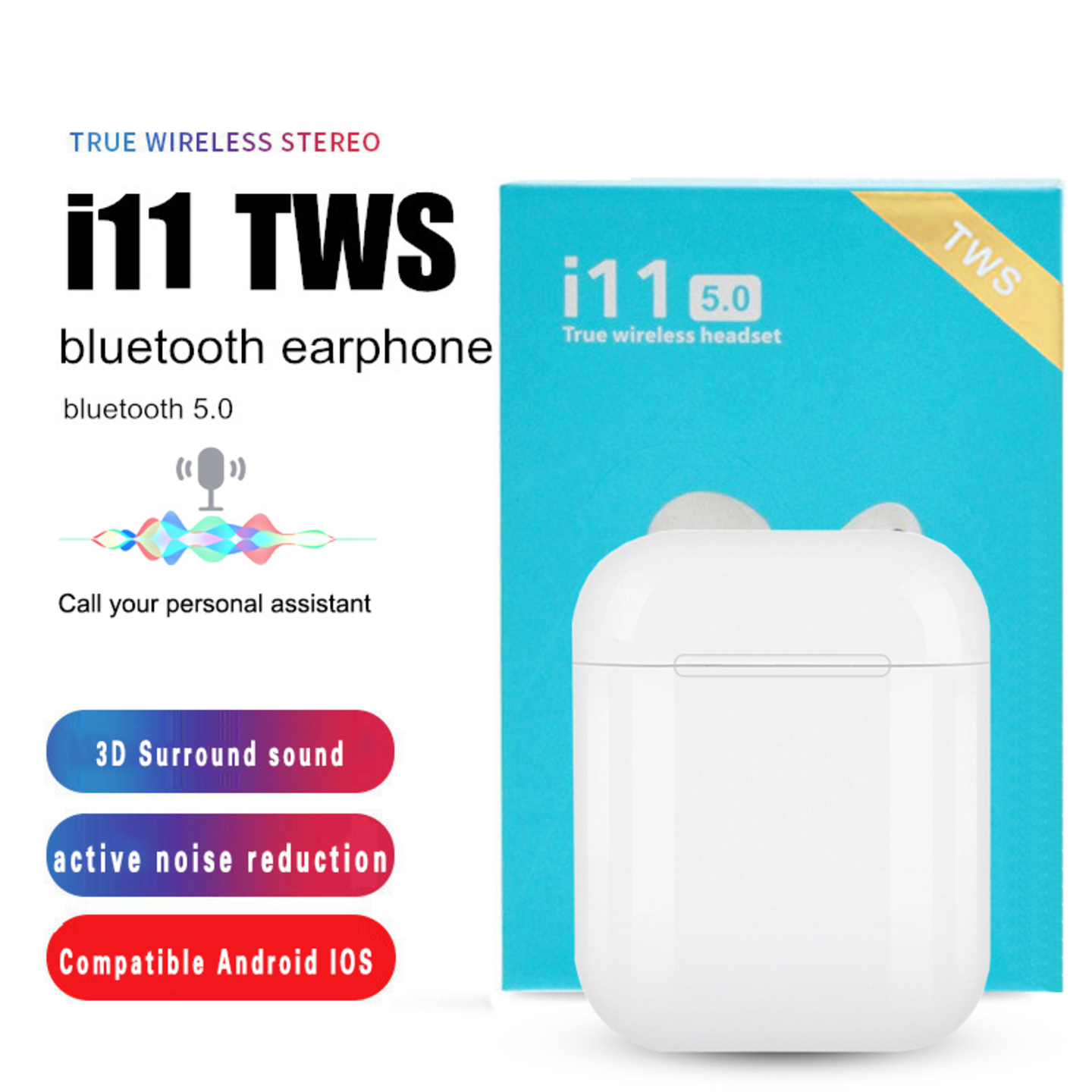 i11 Tws Wireless Headphones Bluetooth Earphones Earbuds Handsfree in ear Sports Headset with Charging Box Mic