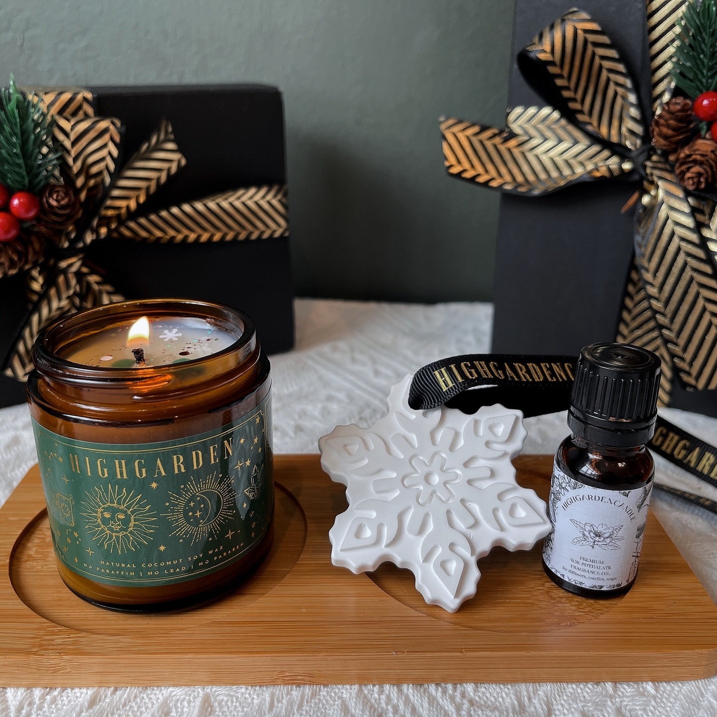 Christmas Candle + Hanging Snowflake Clay Diffuser