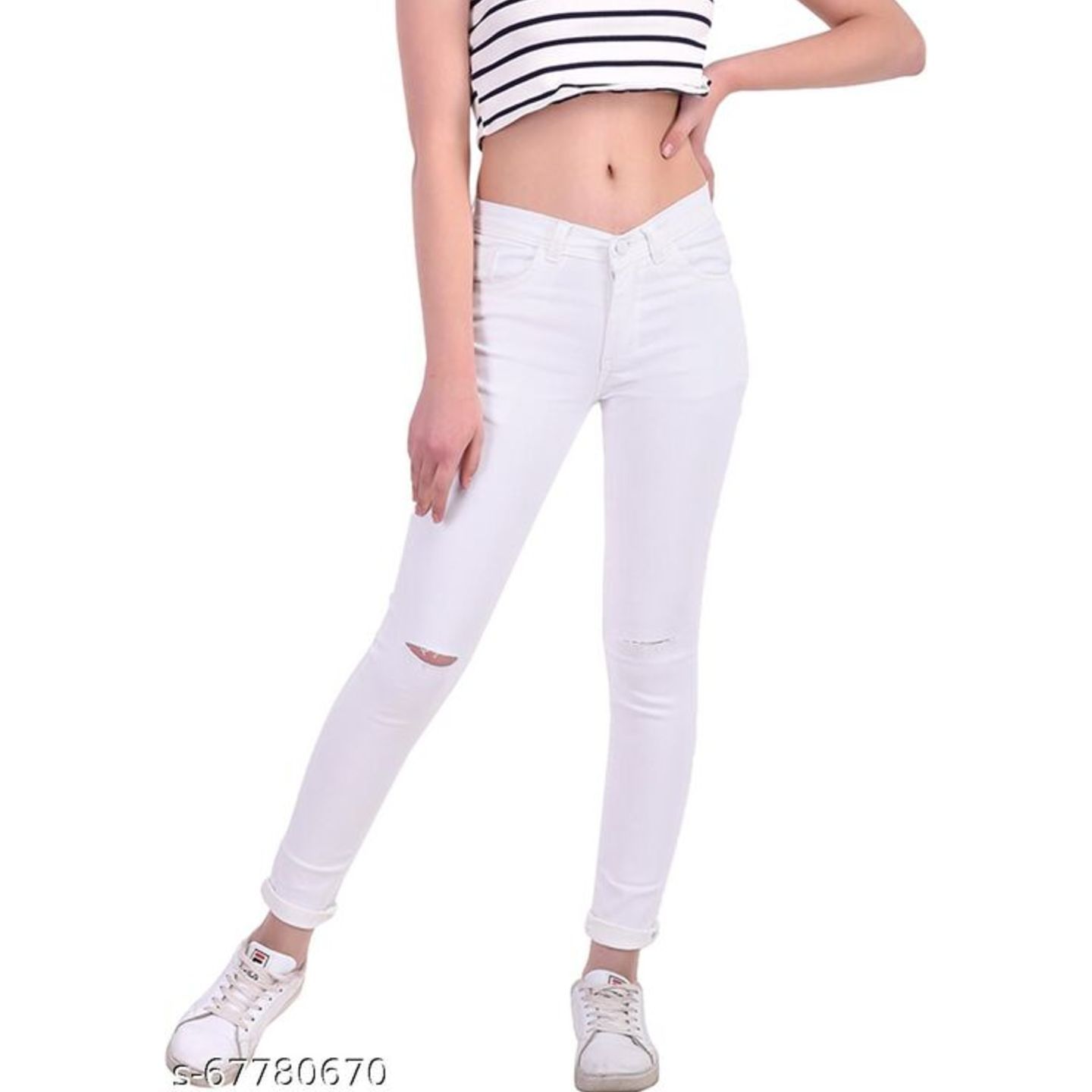 Ansh Fashion Wear Present Women's Wear Denim Jeans - White - Knee Slit - Clean Look