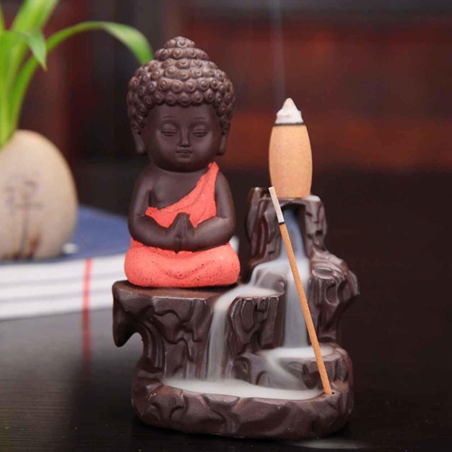 Buddha Backflow Incense Cone Burner Holder - Free 10 Backflow Cones