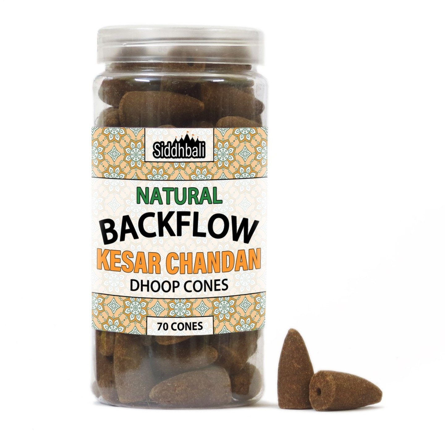 Kesar Chandan Backflow Cones - 70 Cones