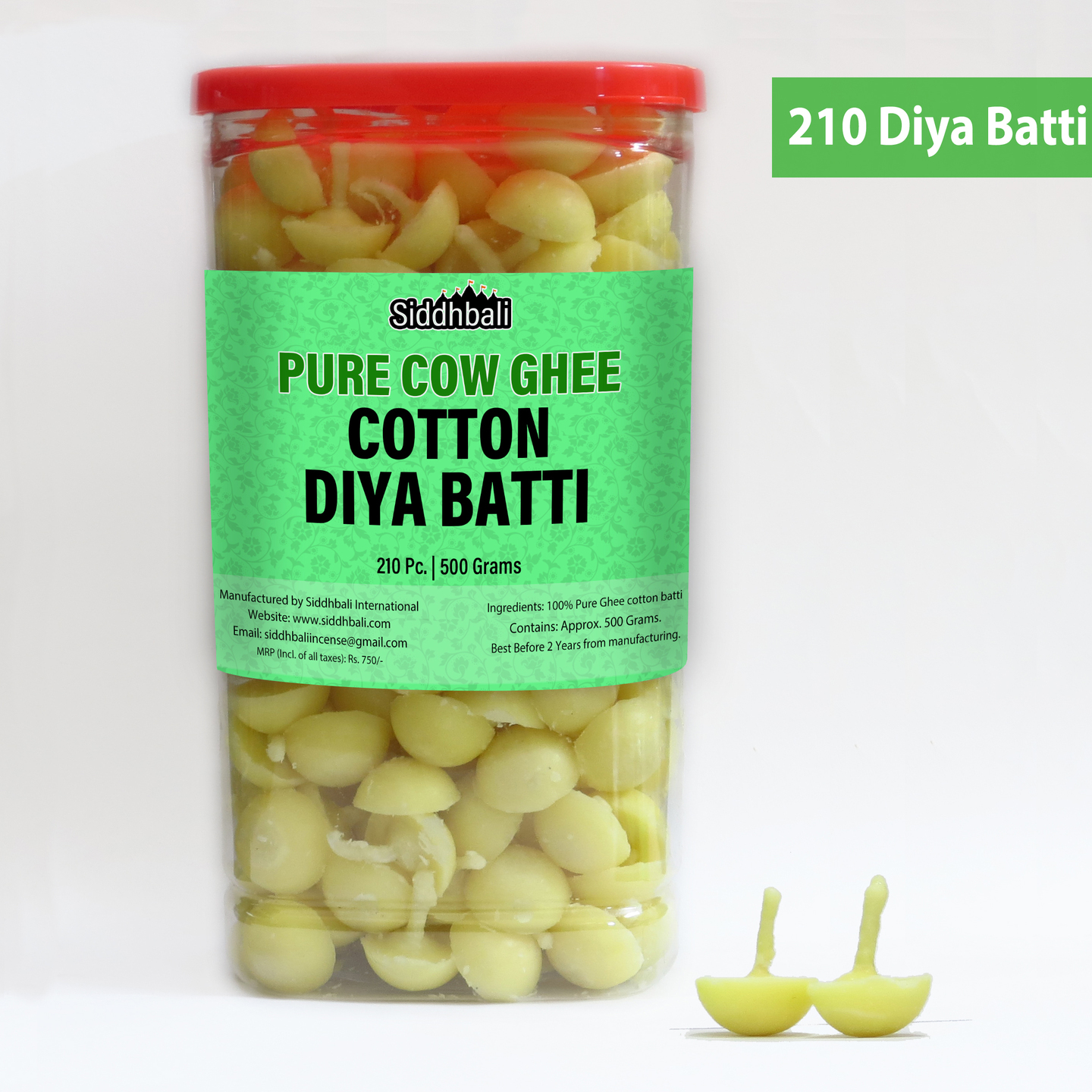 Cow Ghee Cotton Diya Batti - Pure & Natural for Diya - 210 Pc