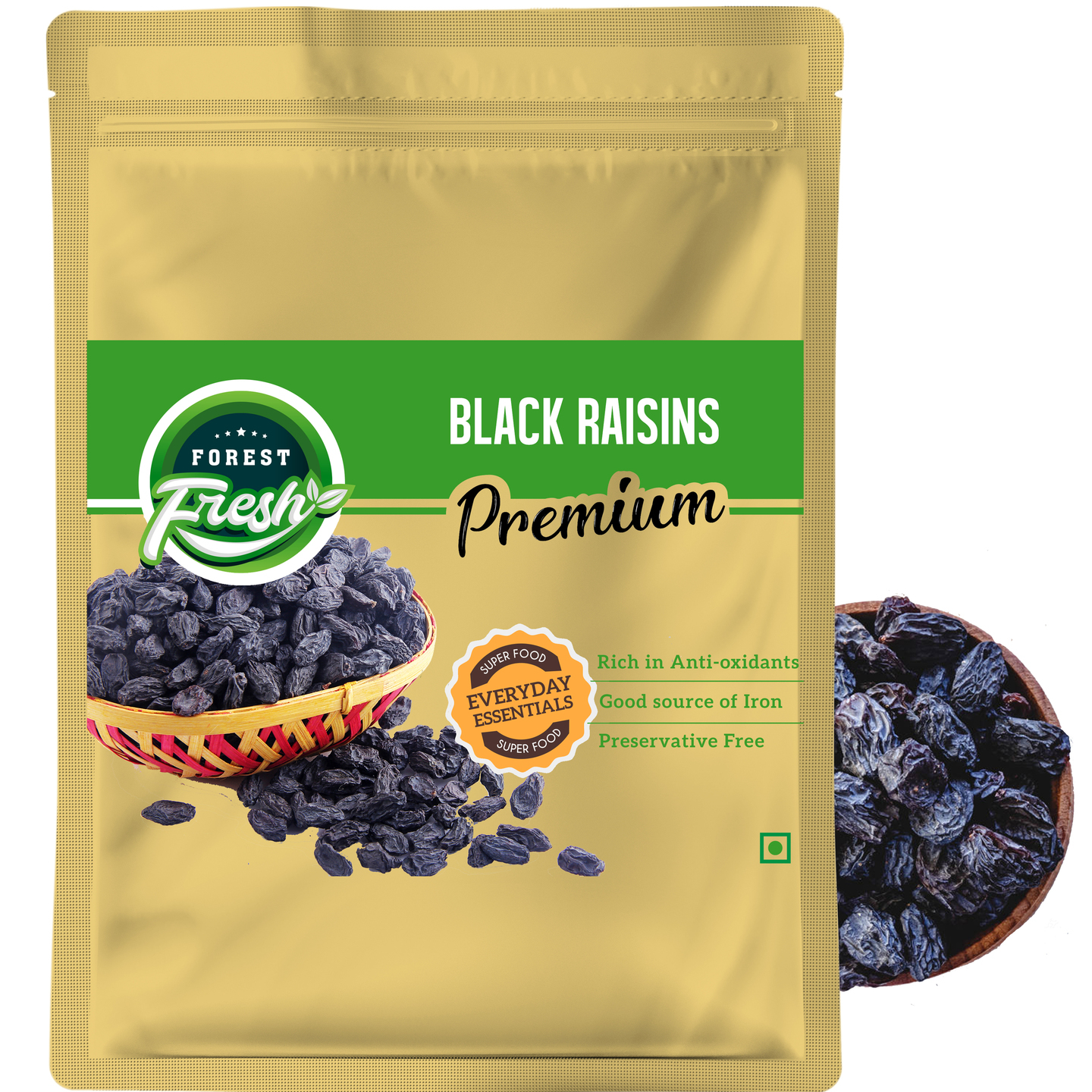 Forest Fresh Premium Afghani Black Raisins with seeds (Kali Draksh - Kishmish) - 250g - Everyday Essential Superfood - Dry Fruits & Nuts