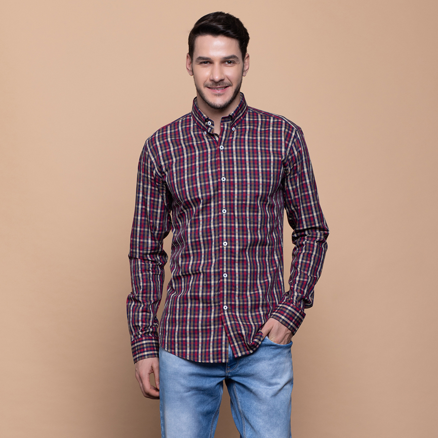 Aakaara Multicolor check red shirt in Cotton
