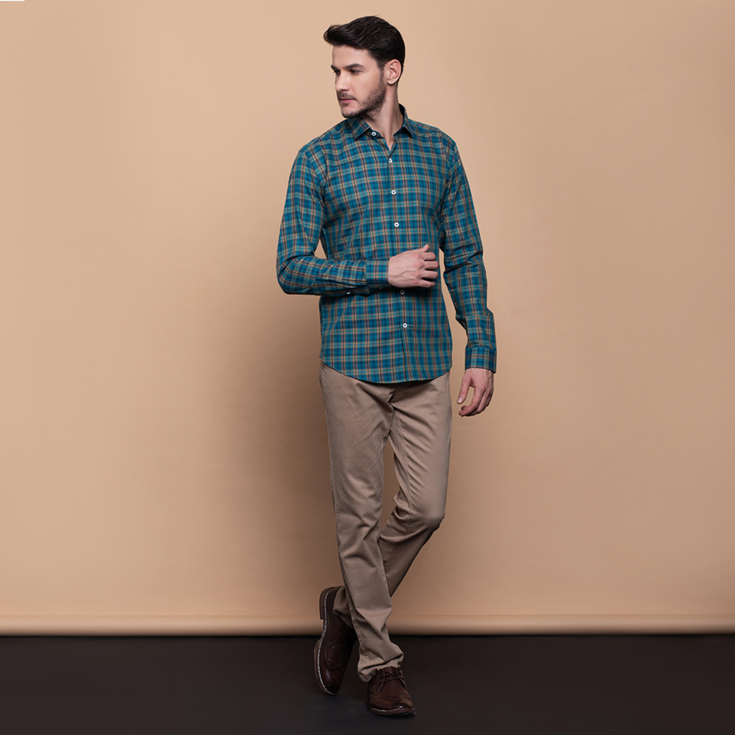Aakaara teal check shirt in cotton