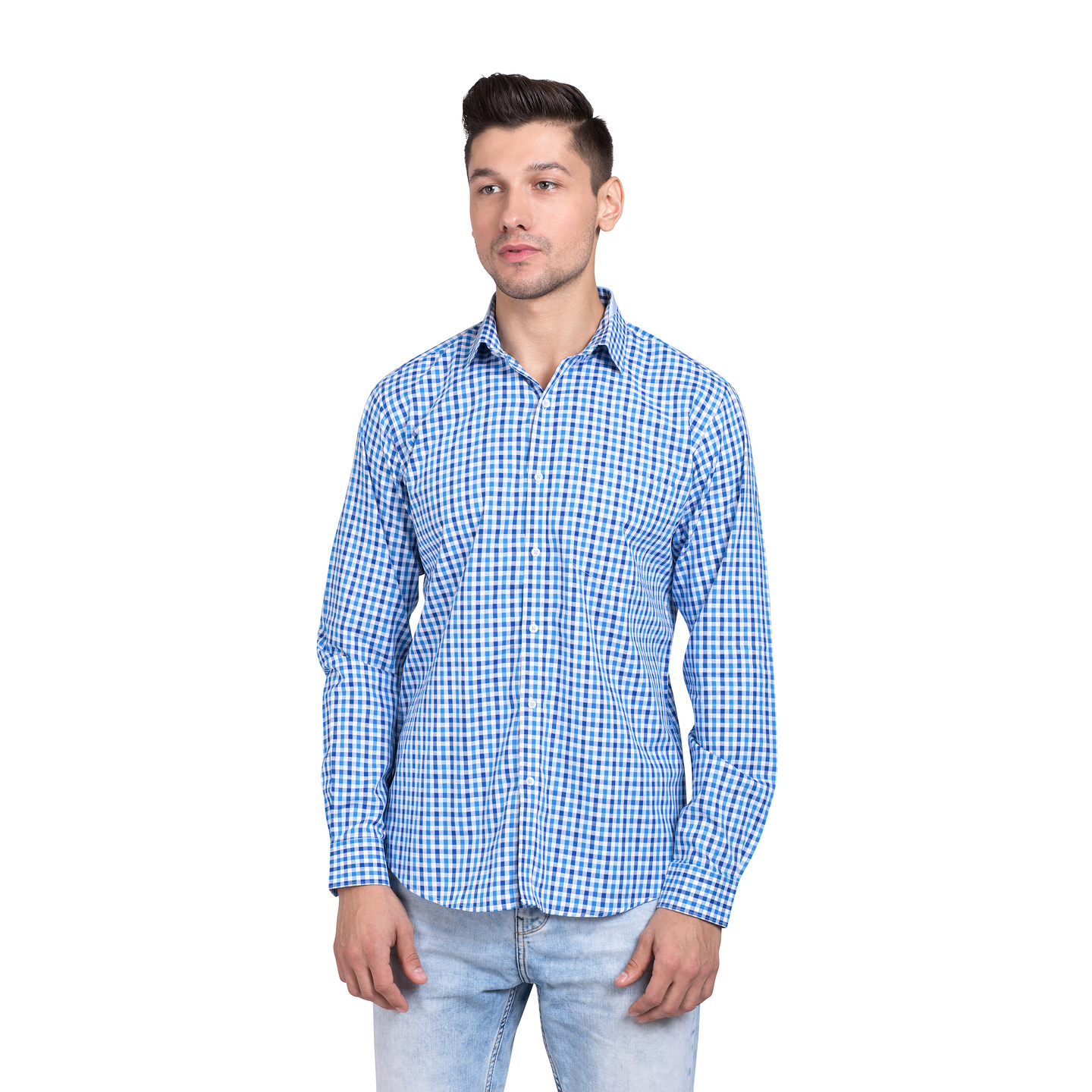 Aakaara Mens Minimal Collar Detail Check Shirt