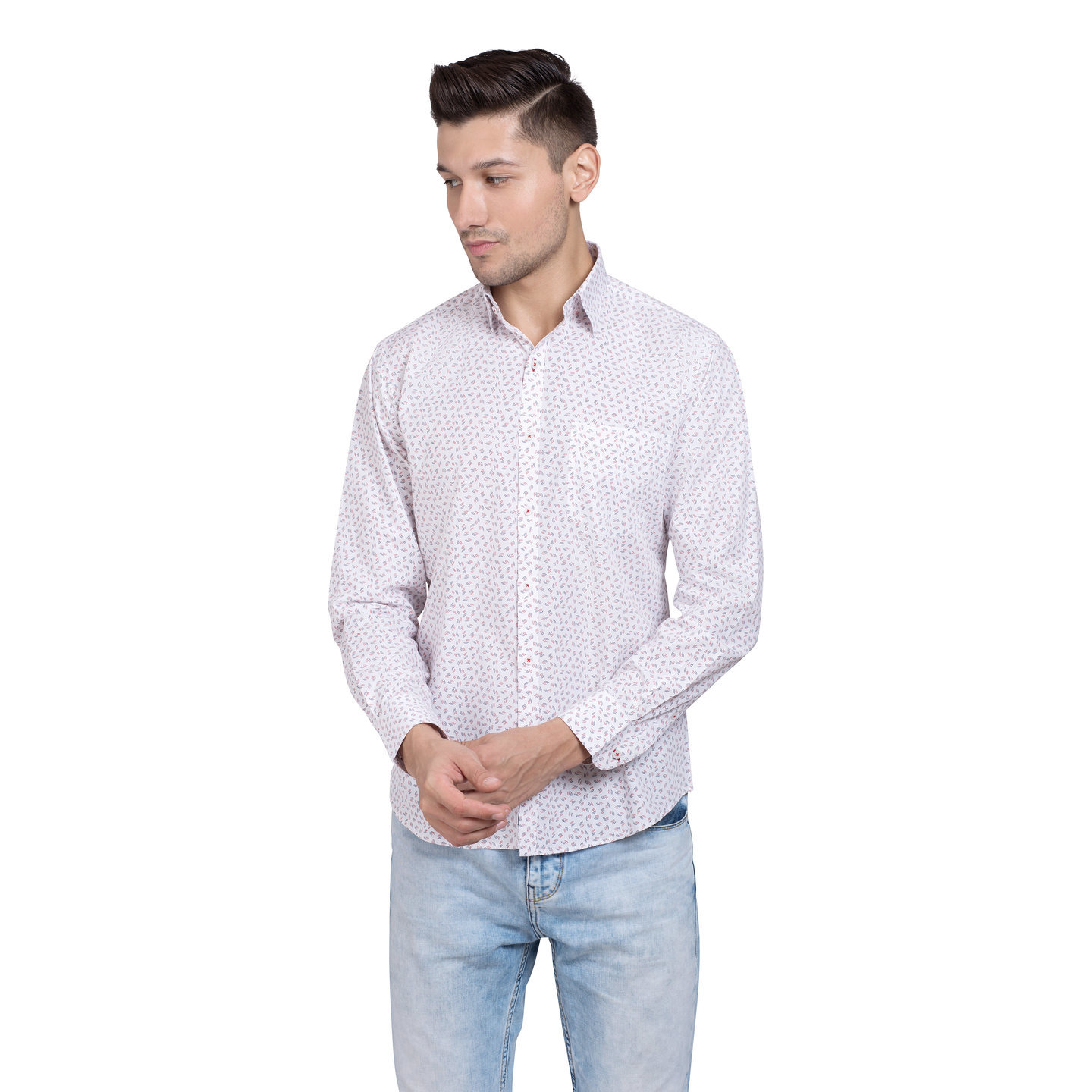 Aakaara mens wave printed cotton shirt in white color