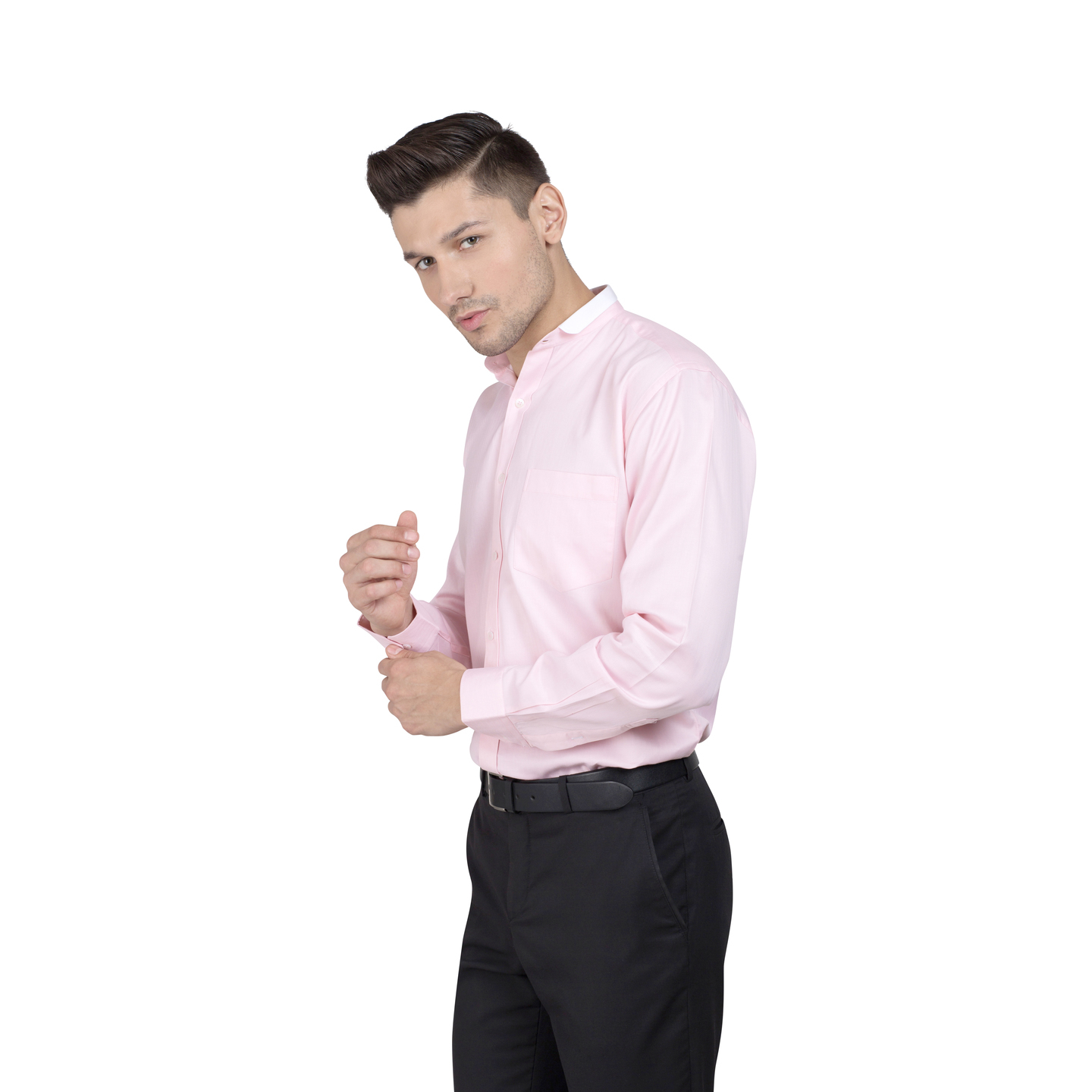 Aakaara Mens slim collar herringbone weave pink shirt in cotton
