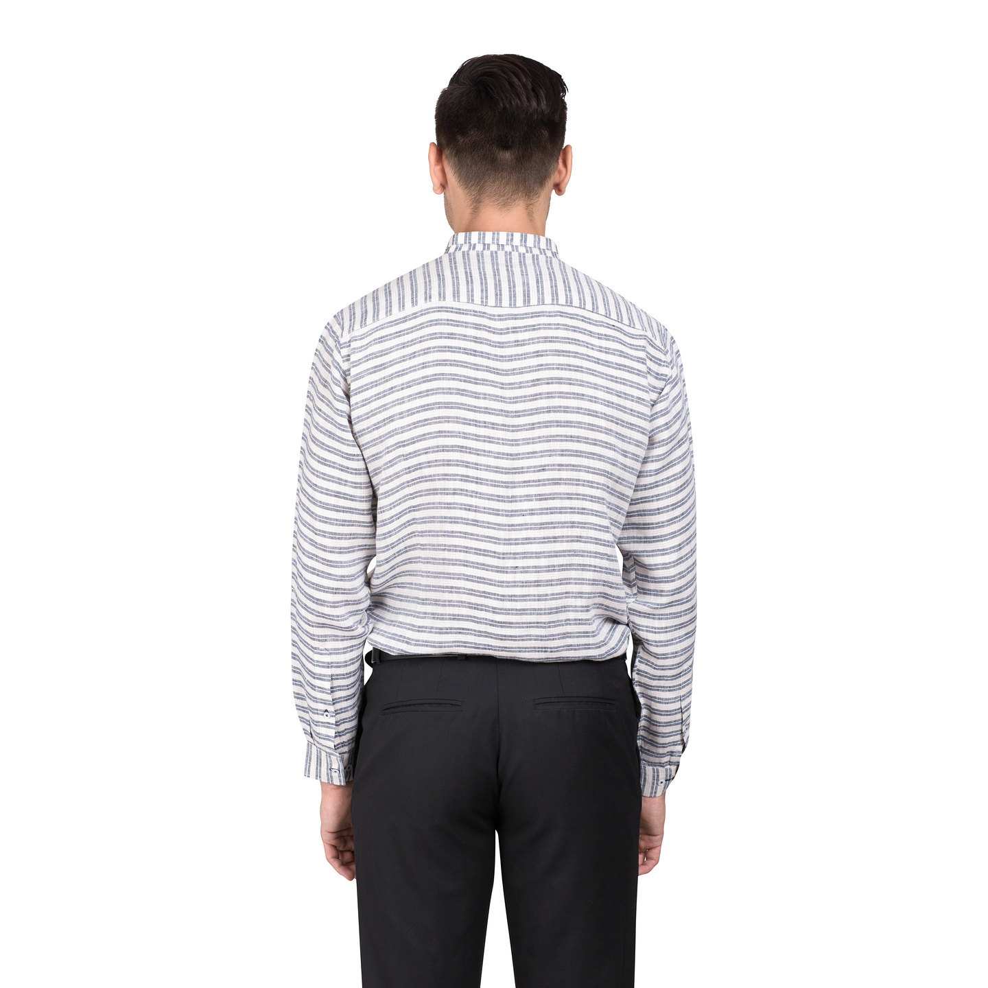 Aakaara Mens cotton linen horizontal striped shirt in black and white color