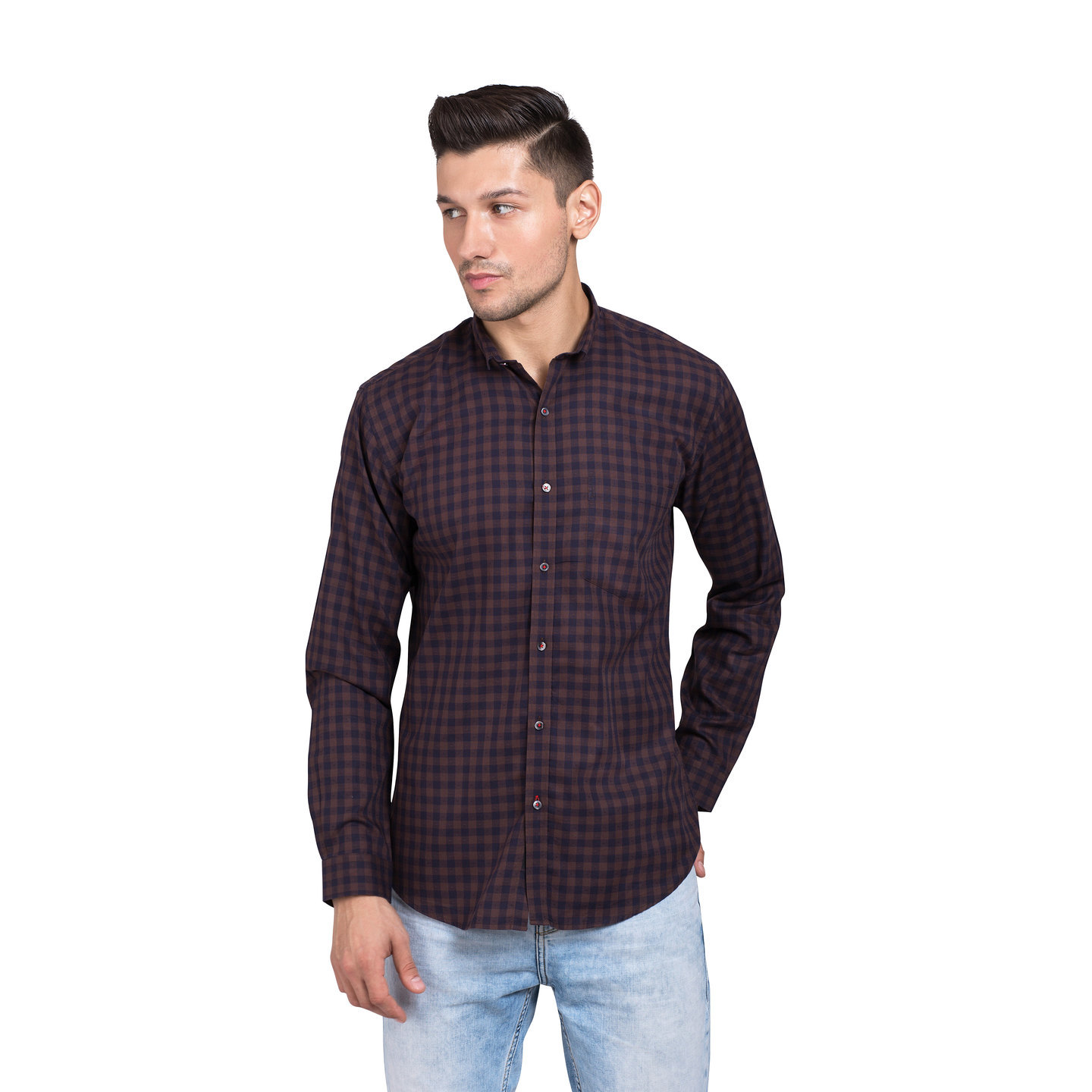 Aakaara Mens Micro dot Brown Check Shirt