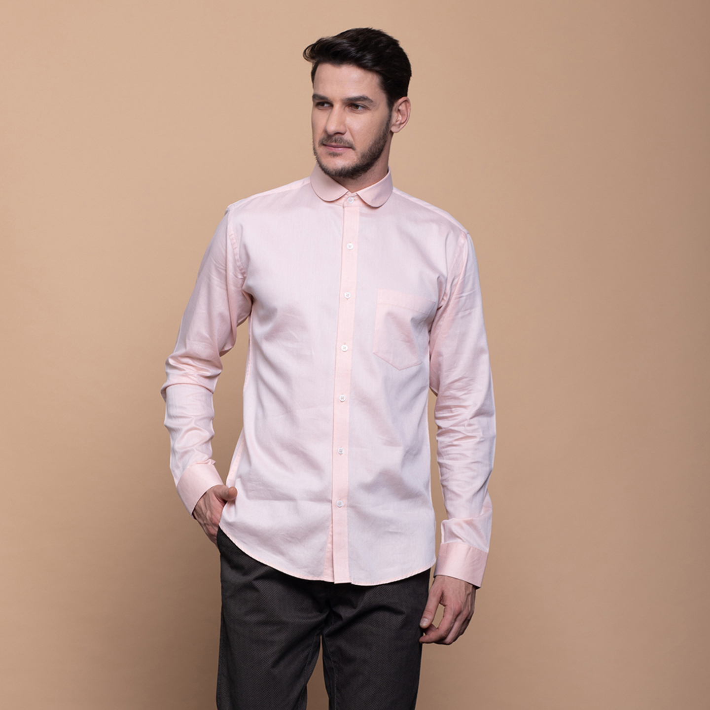 Aakaara club collar peach shirt in cotton