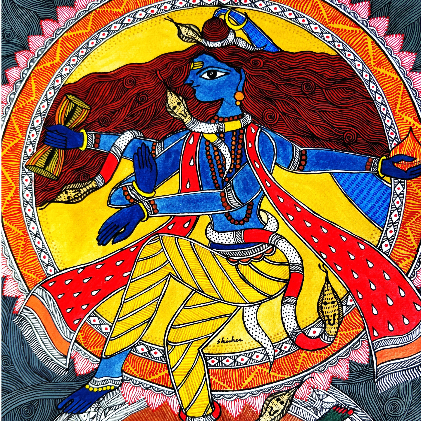 Nataraja - Madhubani Painting on Paper