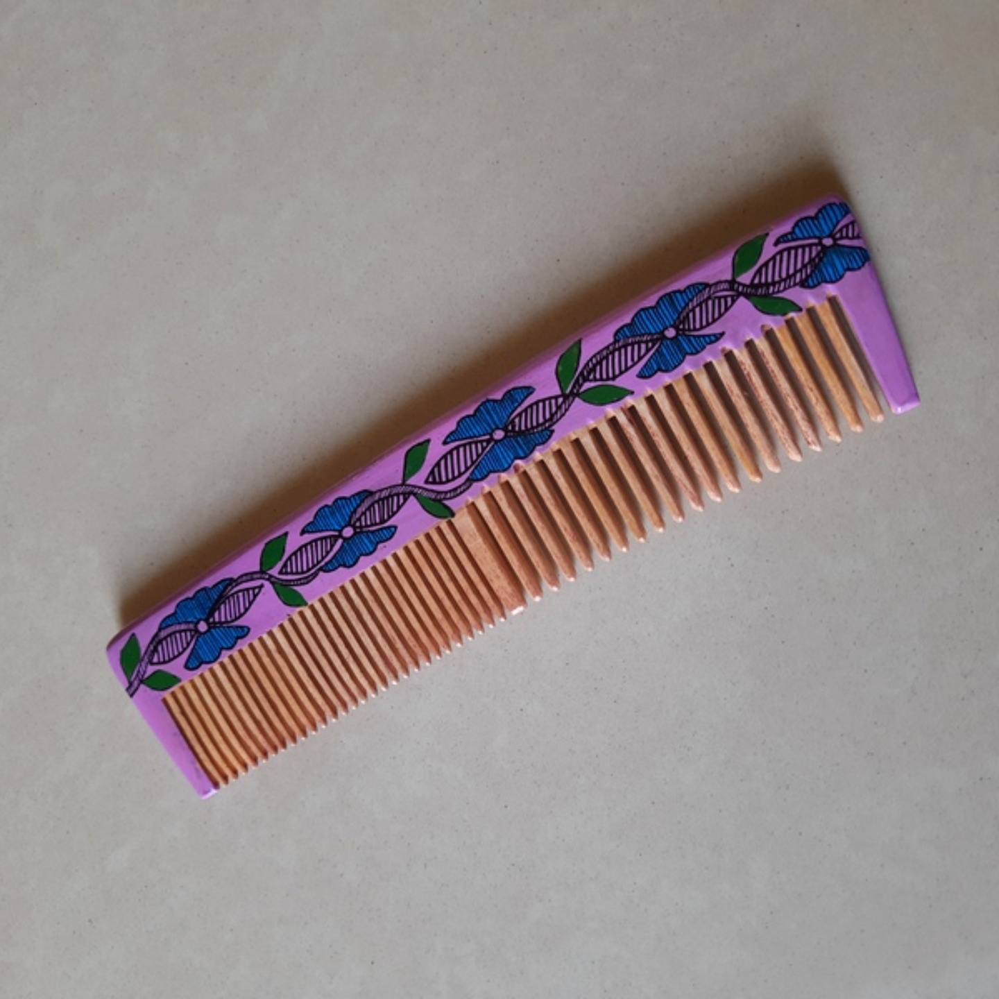 Purple sky Madhubani Hand-painted wooden Combs 