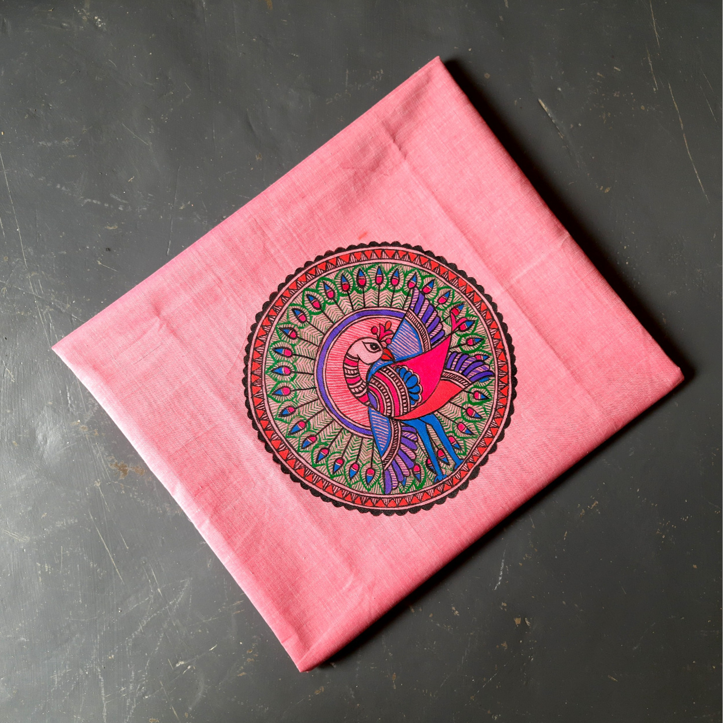 Mor - Pink Madhubani Hand-painted Blouse piece 
