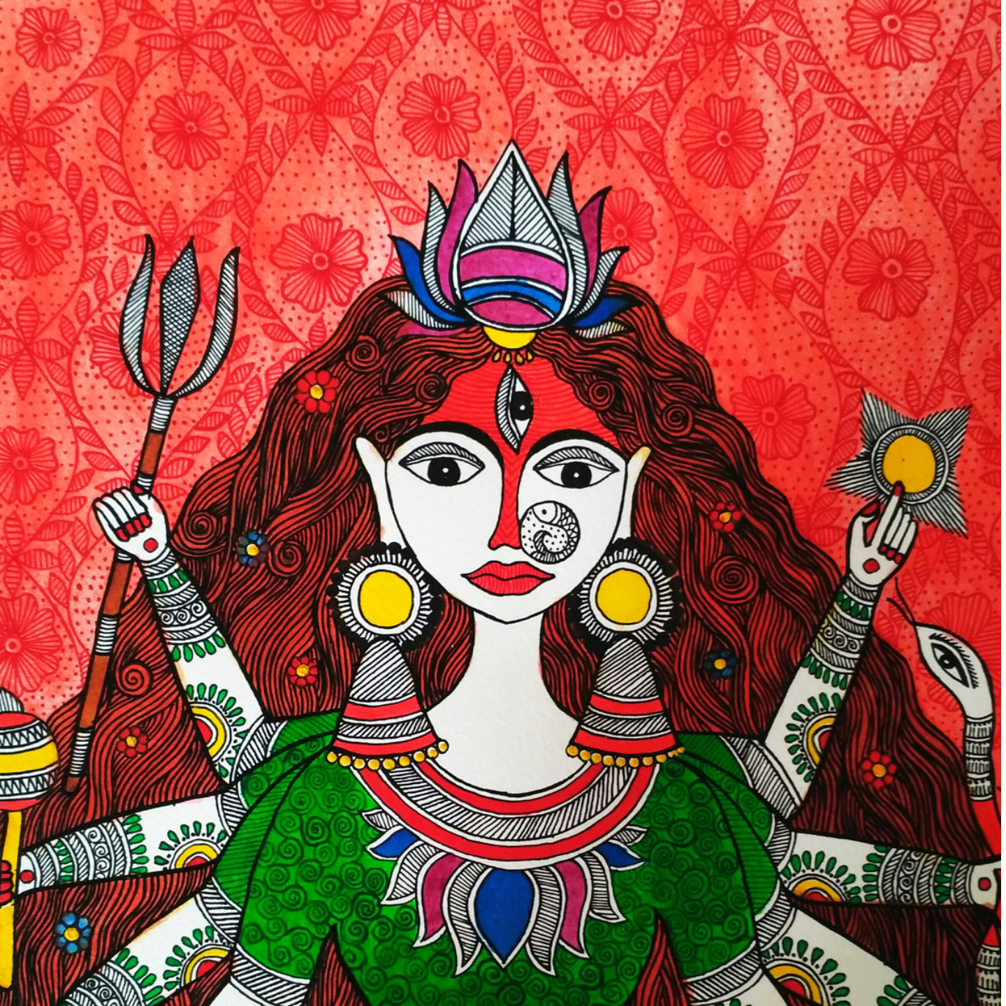 Durga The Graceful Goddess - Madhubani Art Print