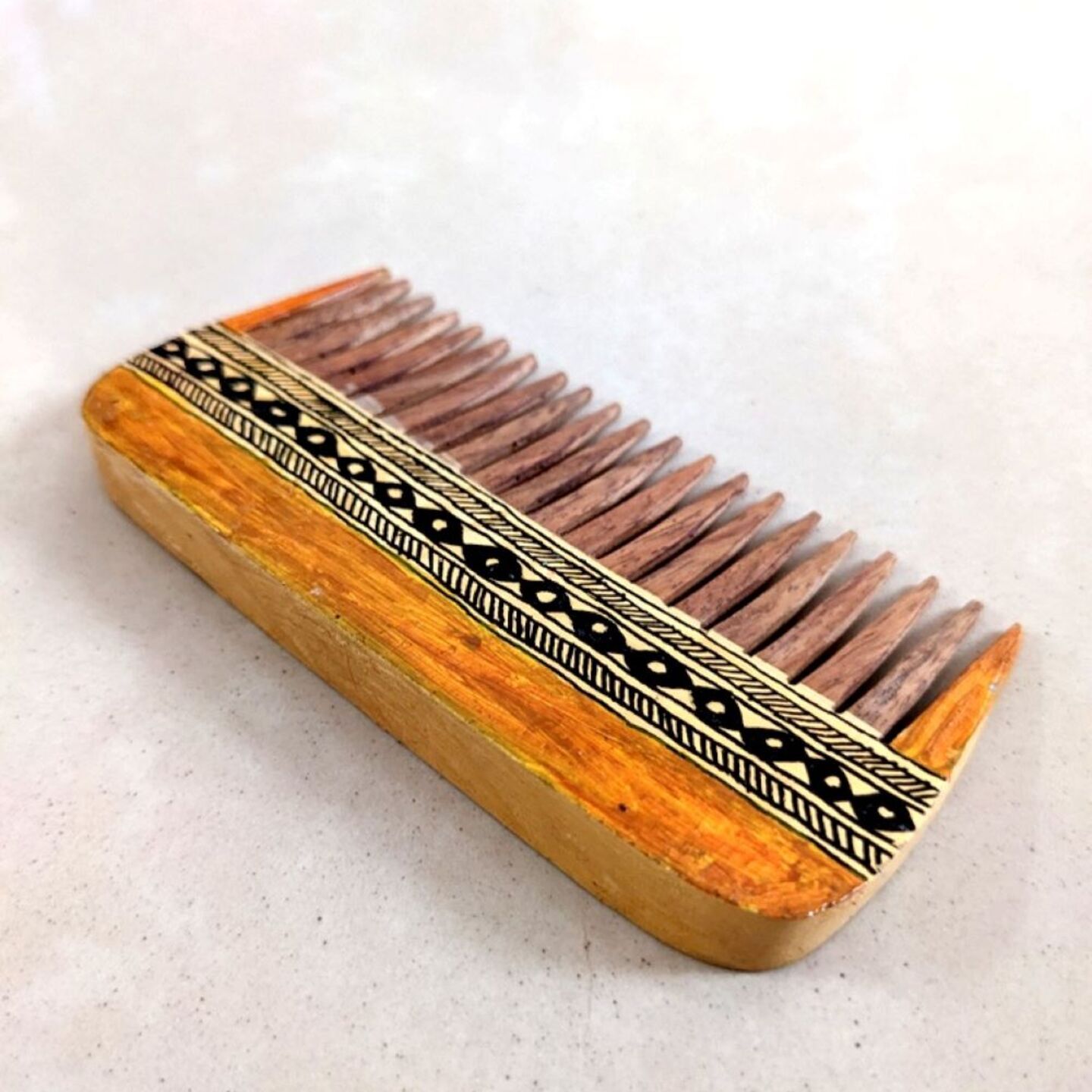 Orange border - Hand-painted Wooden Madhubani Comb