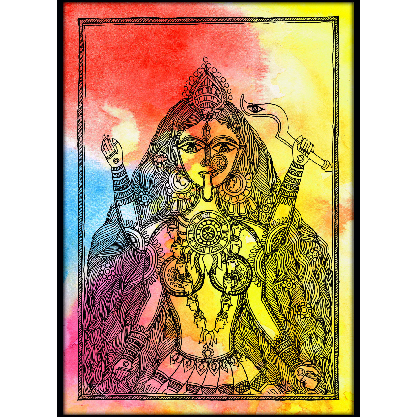 Goddess Kali -Madhubani Fusion Art Print
