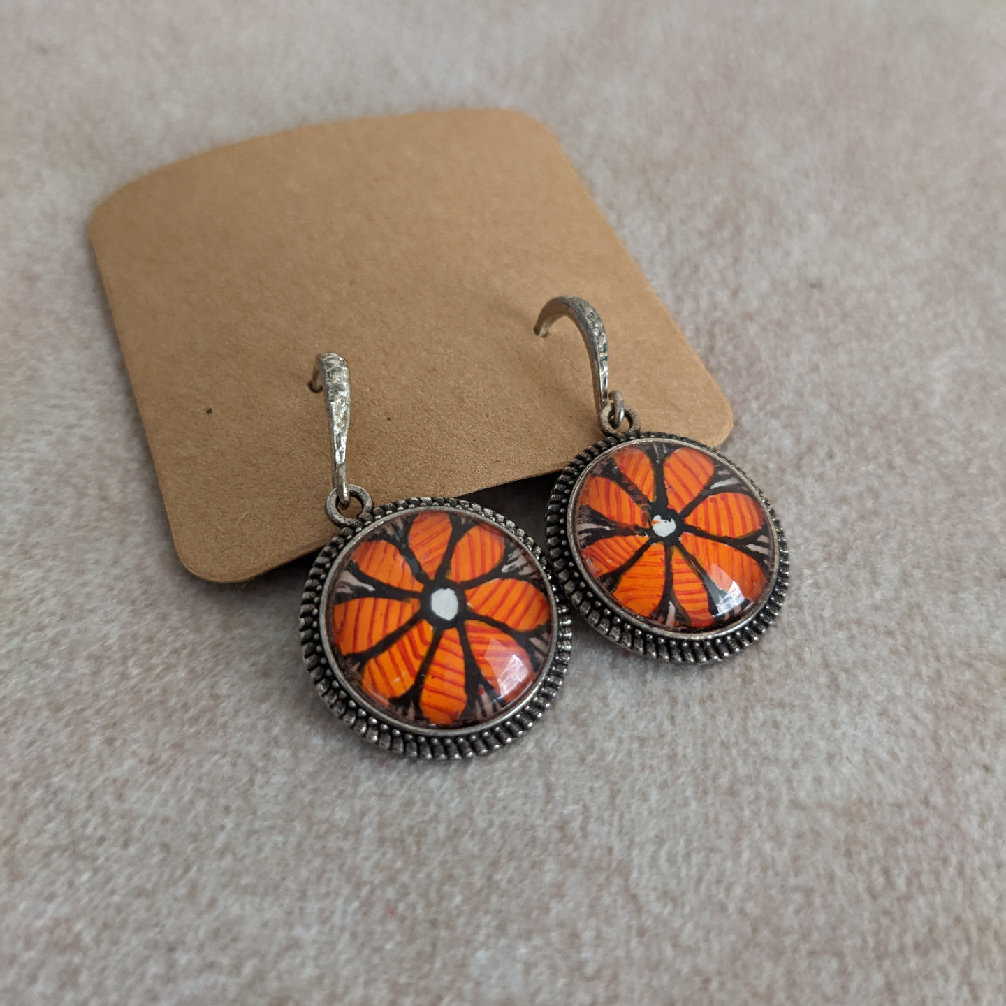 Orange Flower- Hand-painted Dangler Earring