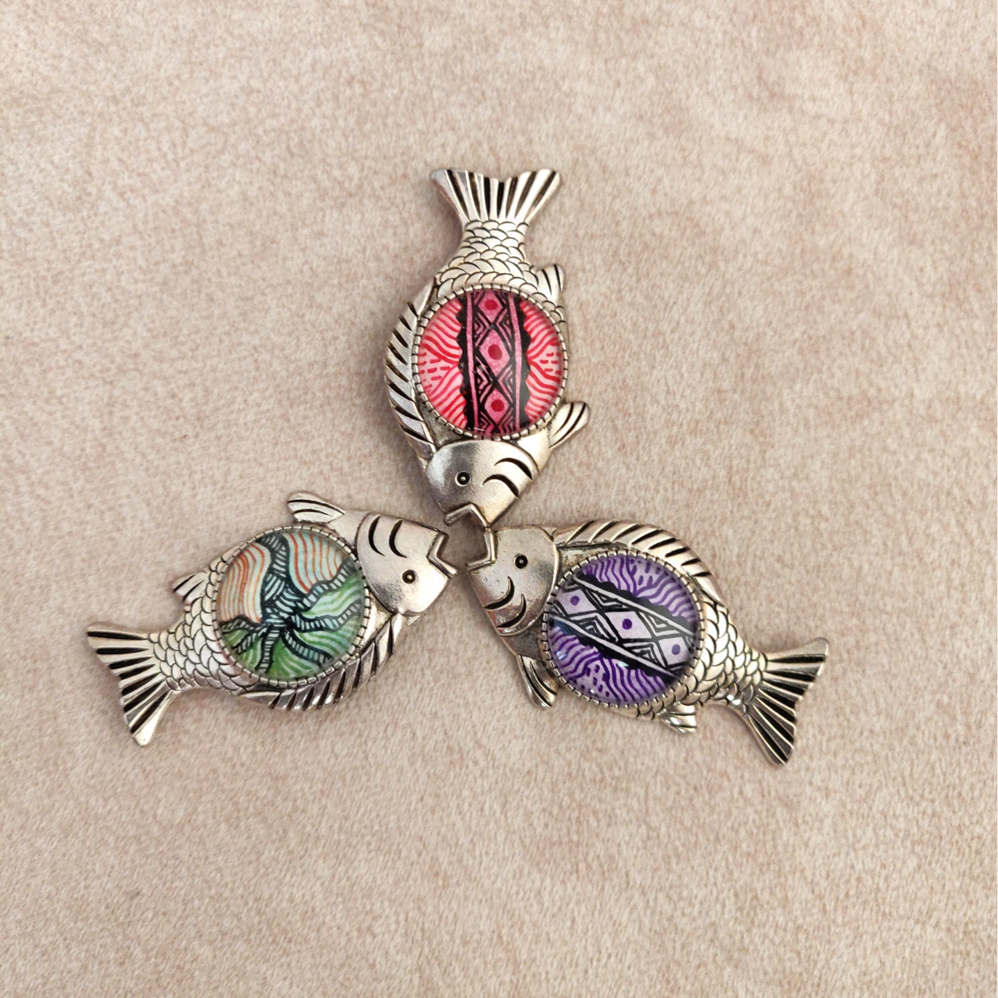 Madhubani Fish- Hand-painted Brooch Pin
