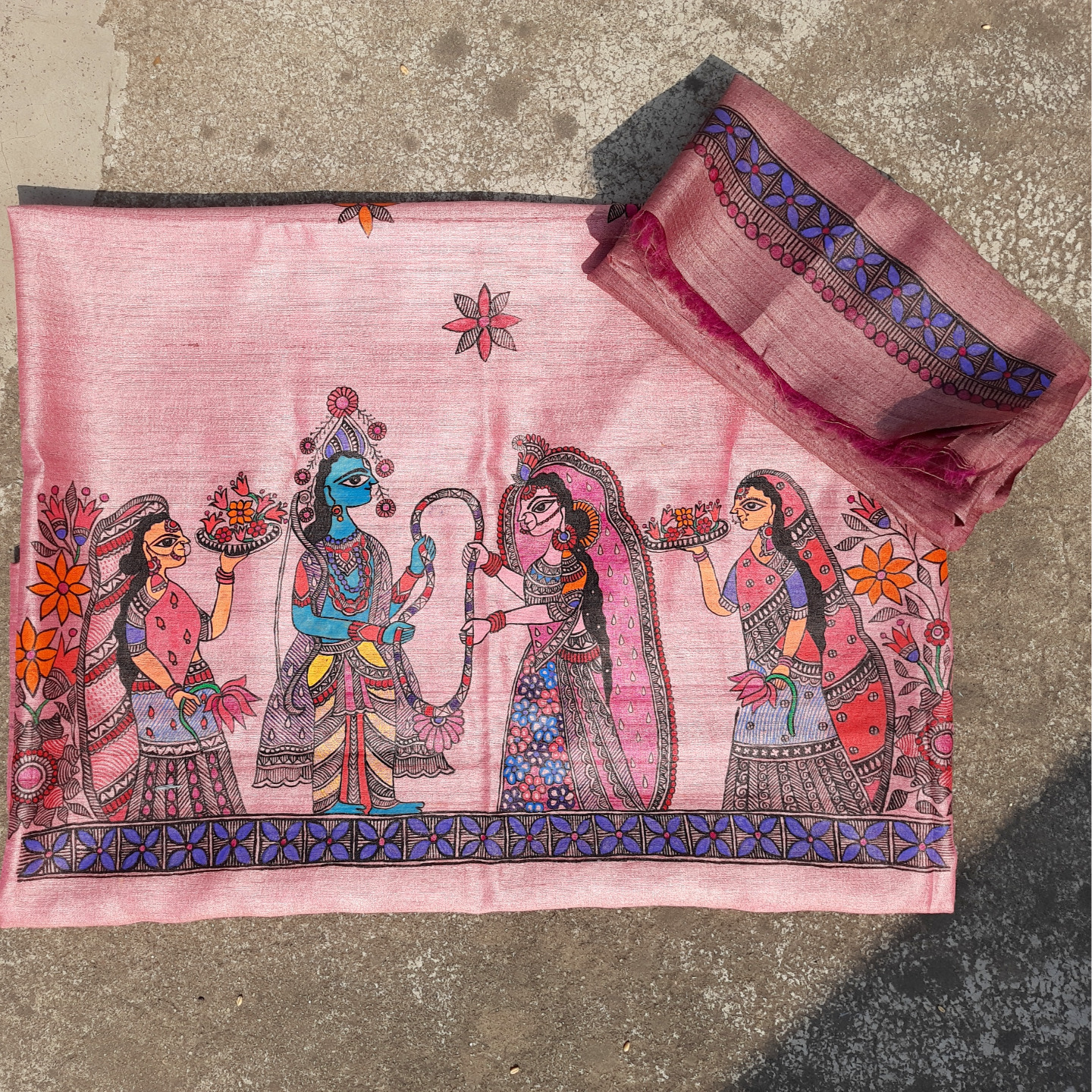 Sita Swayamvar - Unstitched Madhubani Hand Painted Suit Set