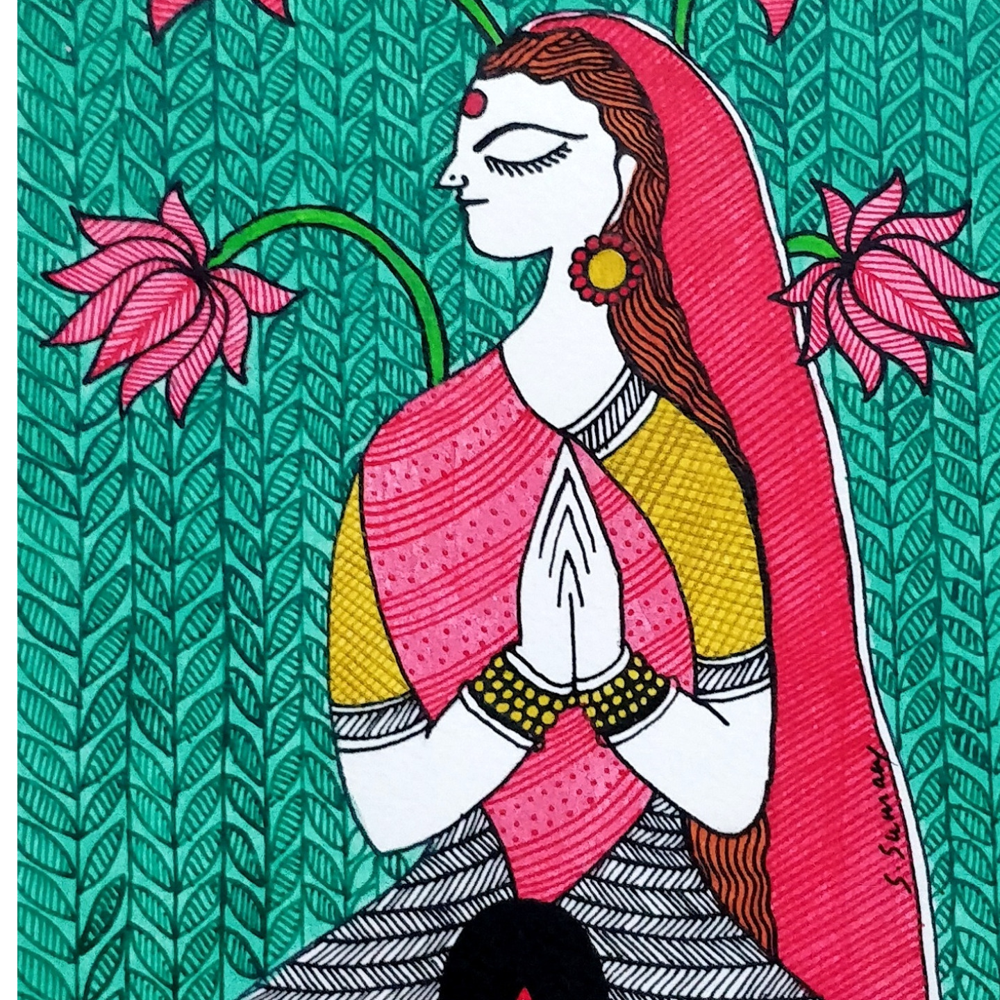 Meditating Yogini - Madhubani Painting on Paper