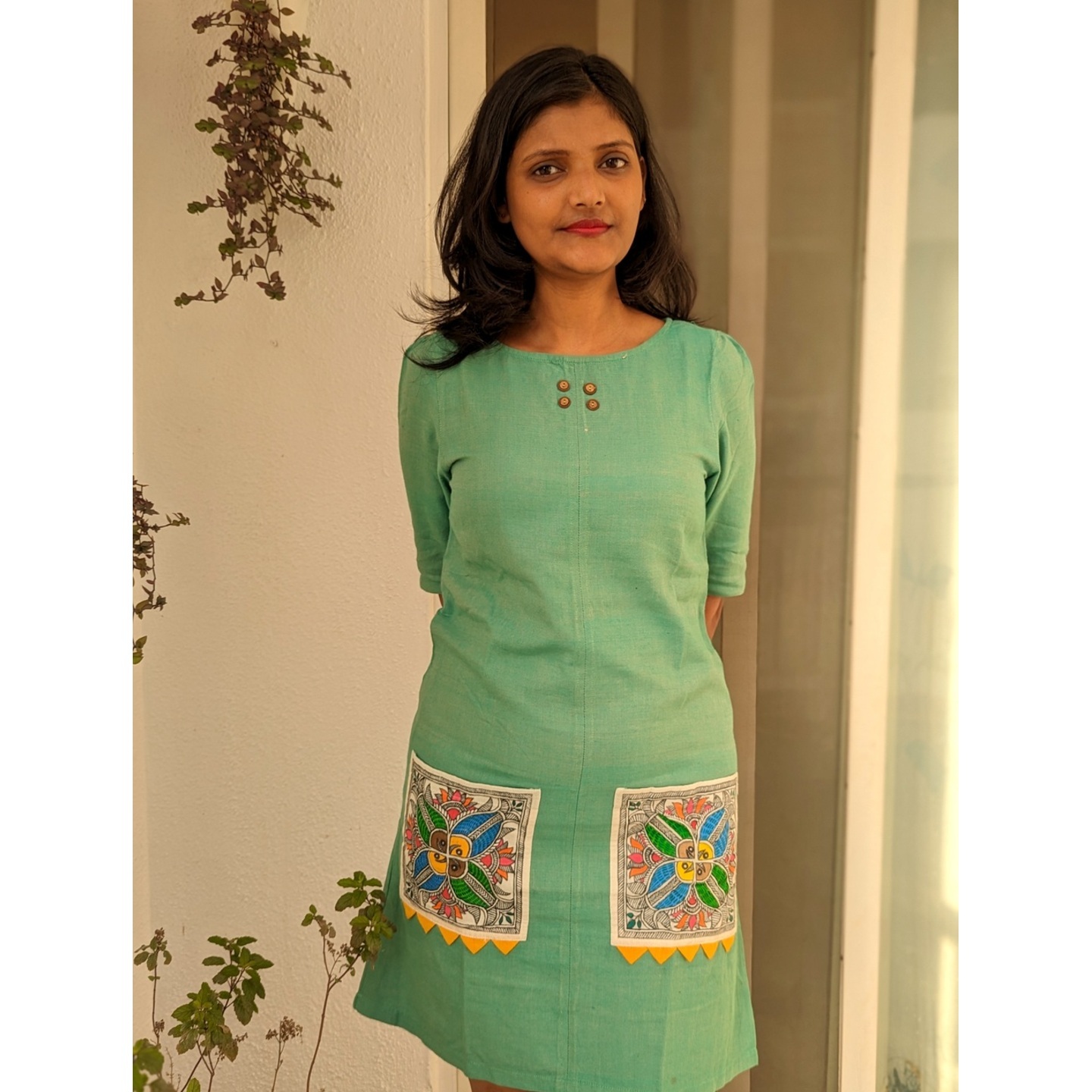 Maachh - Madhubani Hand Painted Shift Dress