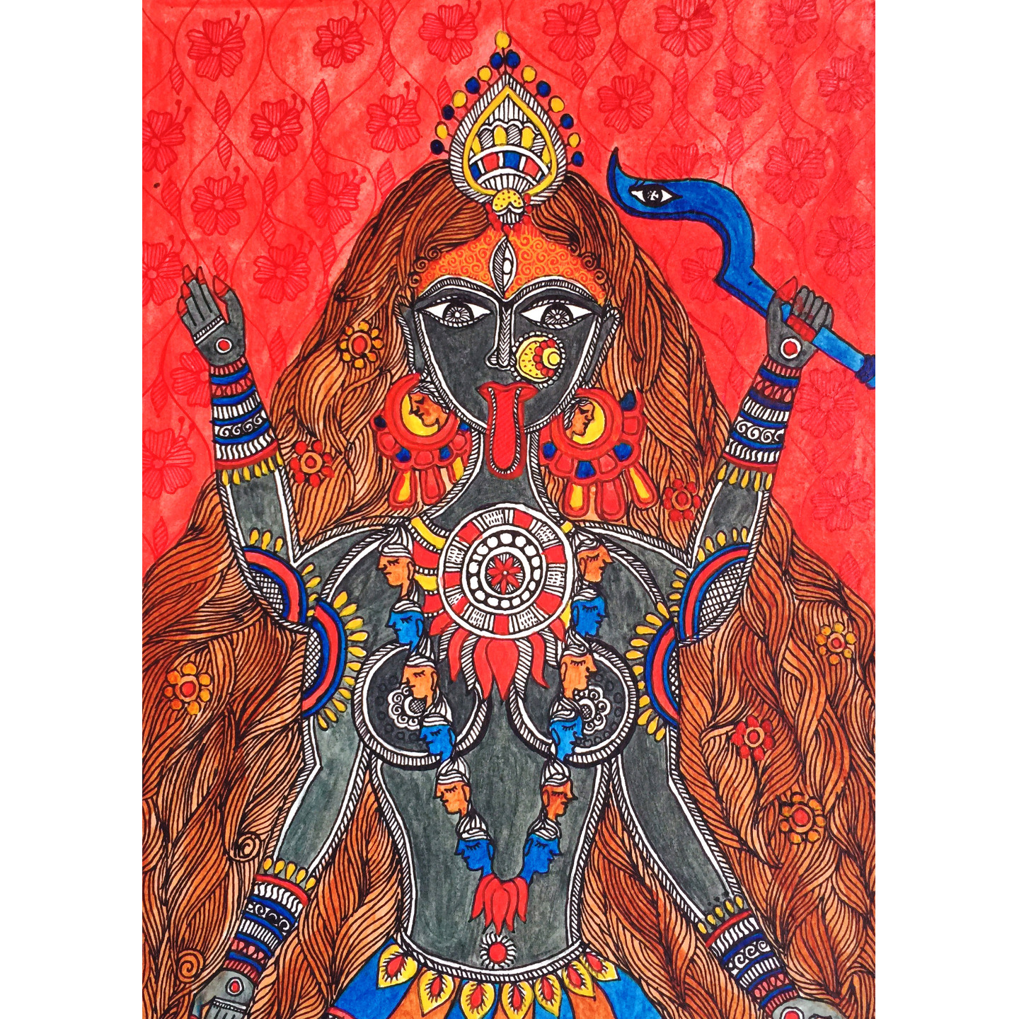 Kaali The Fierce Goddess - Madhubani Art Print