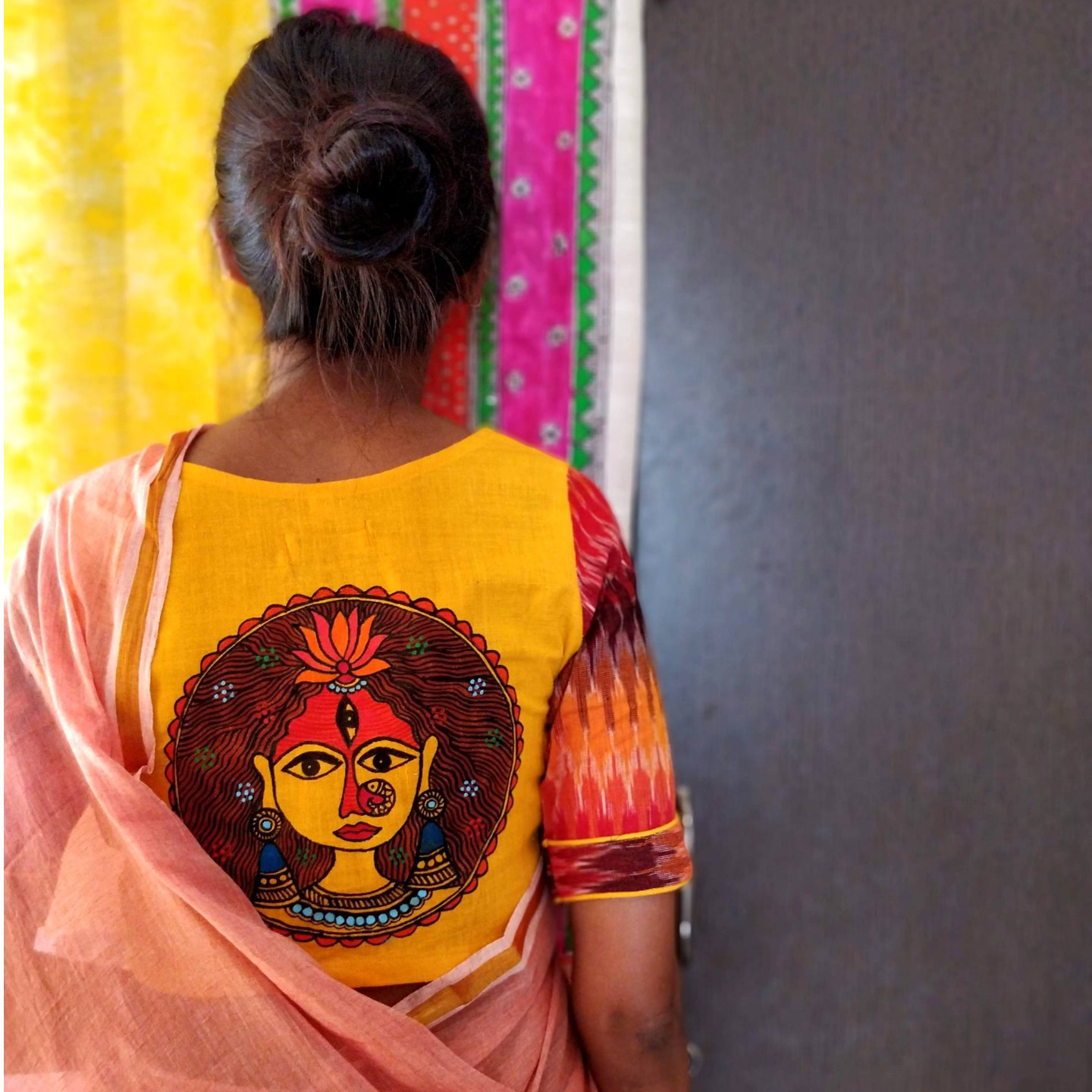 Durga - Yellow Khadi Hand Painted Madhubani Blouse