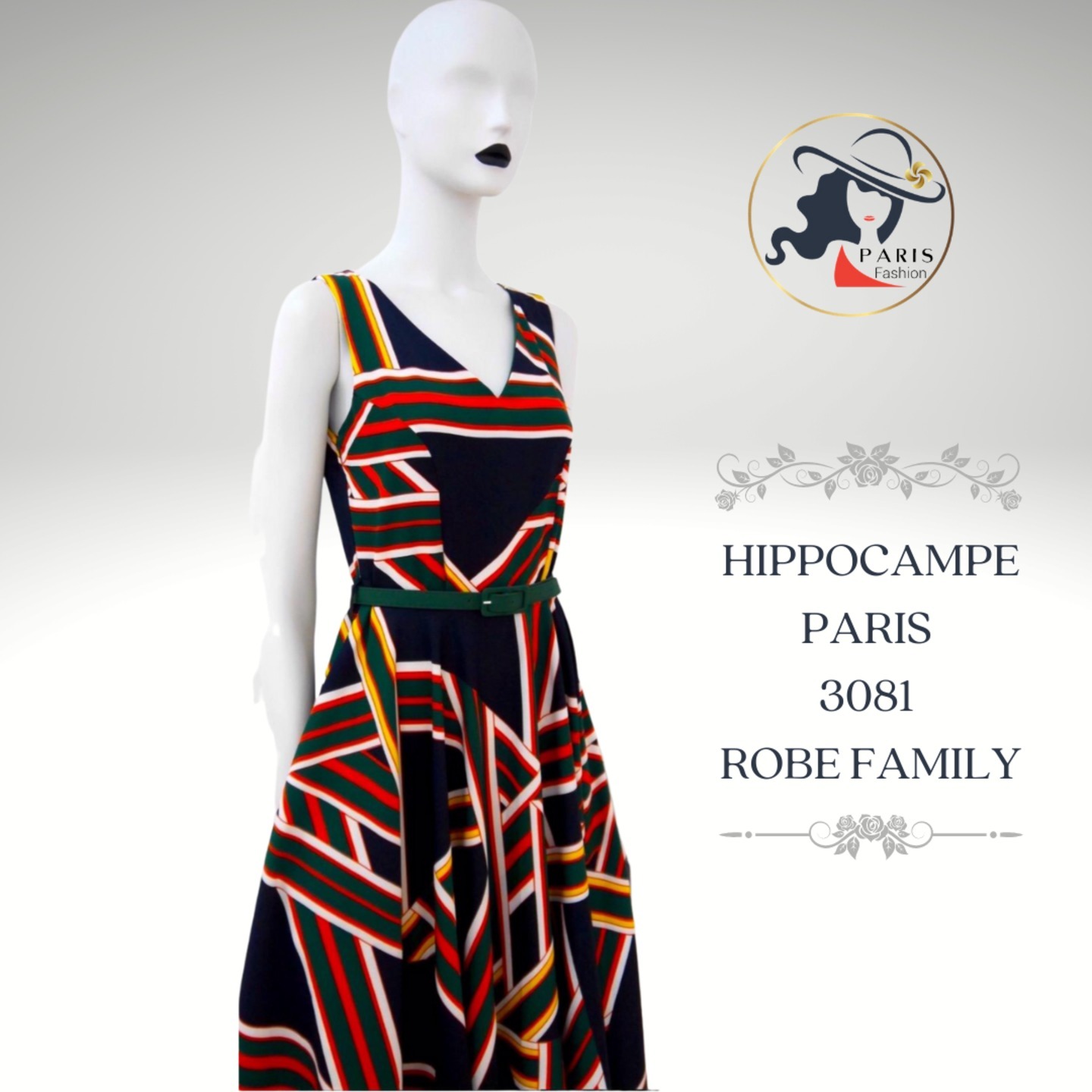 HIPPOCAMPE PARIS 3081 FAMILY DIGITAL GRAPHIC PRINT SKATER DRESS