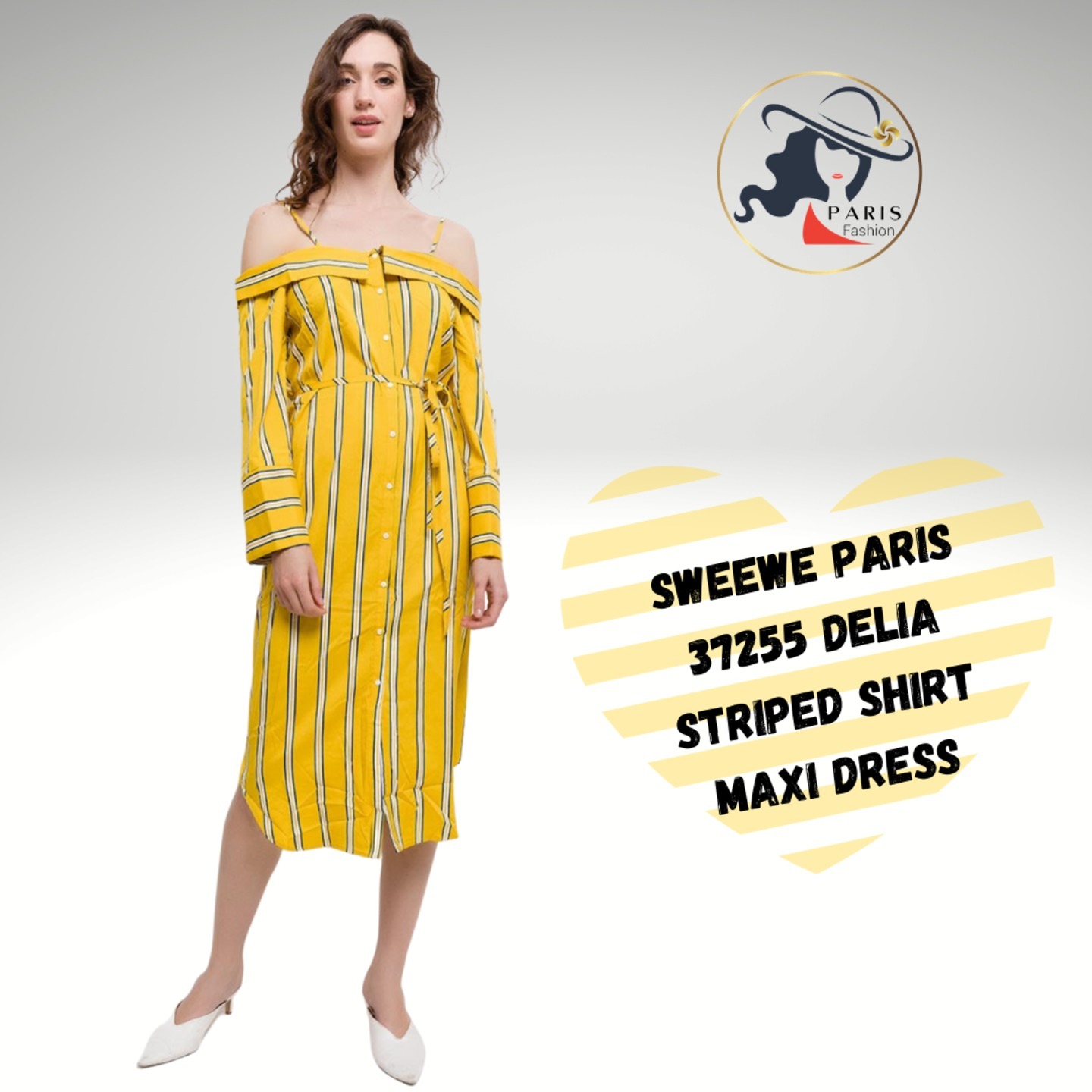 SWEEWE PARIS 37255 DELIA STRIPED SHIRT MAXI DRESS