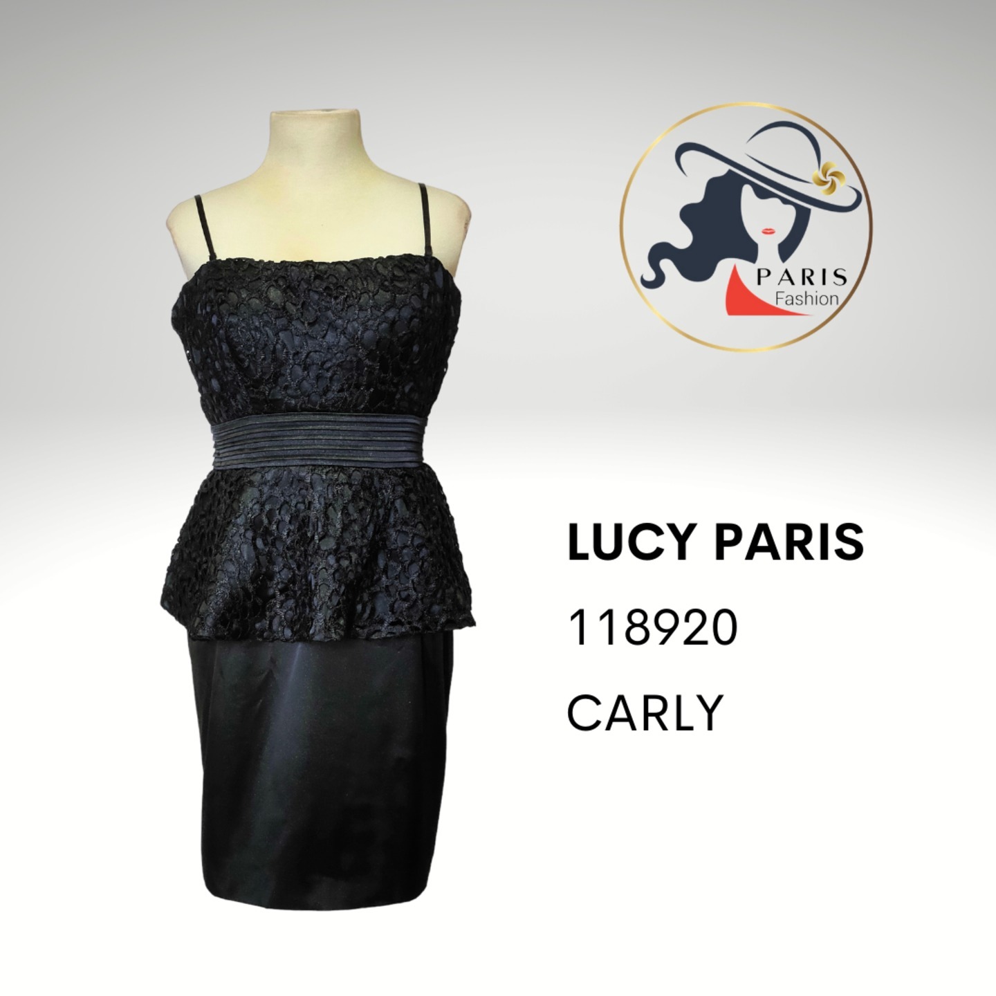 LUCY PARIS 118920 PEPLUM BLACK DRESS