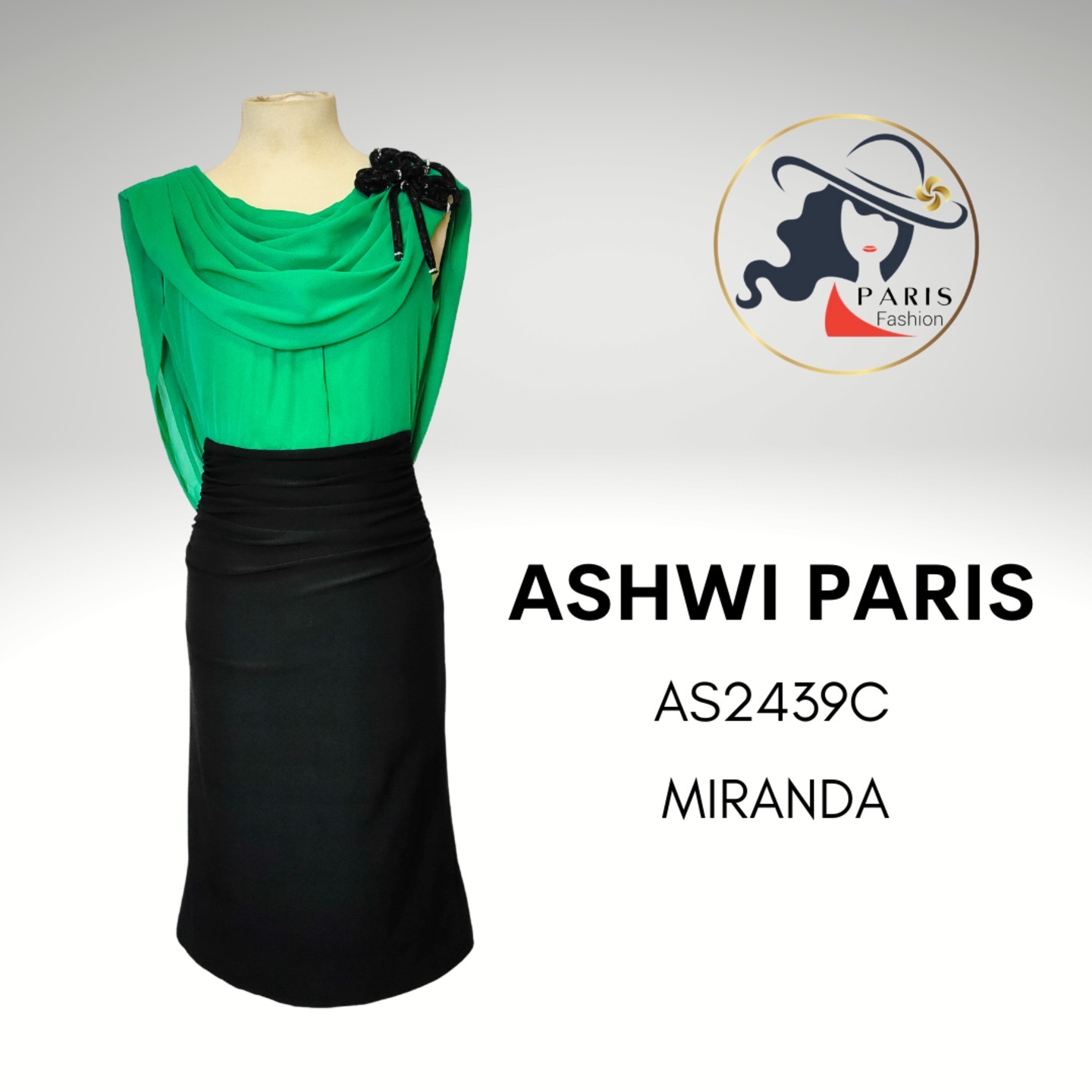 ASHWI PARIS AS2439C MIRANDA COWL NECK SHORT COCKTAIL DRESS