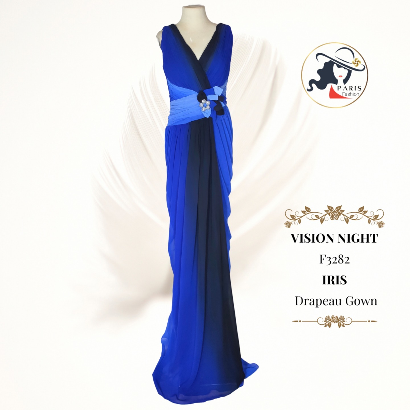 VISION NIGHT  F3282  IRIS   Drapeau Gown