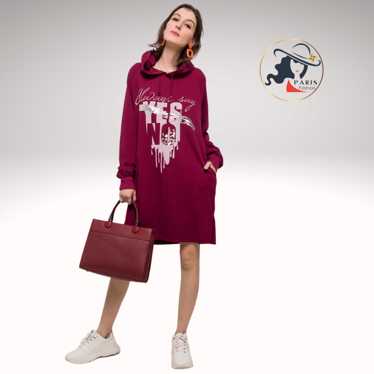 LUCKY 19178 DELIA BORDEAUX RED HOODIE DRESS