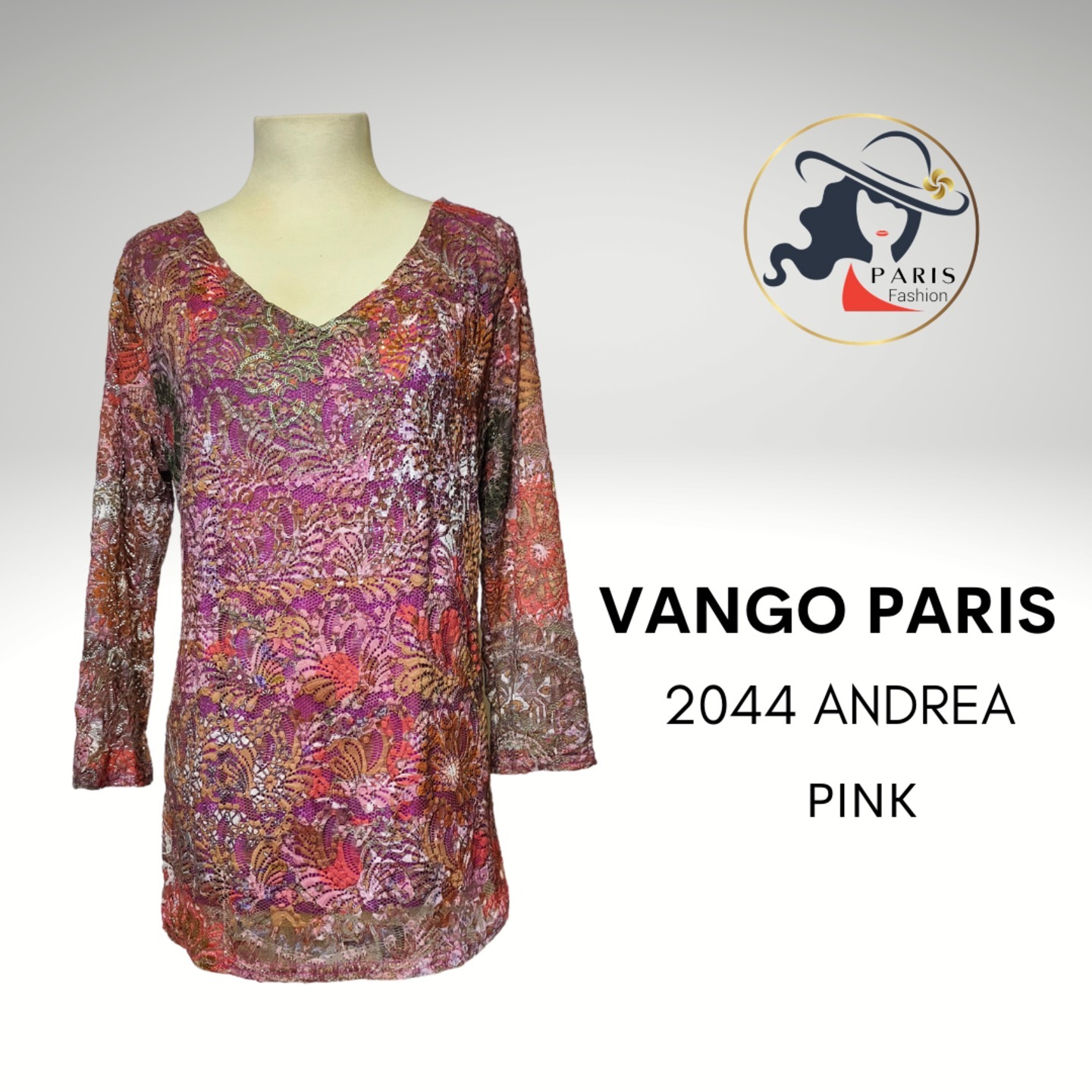 VANGO PARIS 2044 ANDREA LACE TOP WITH SEQUINS