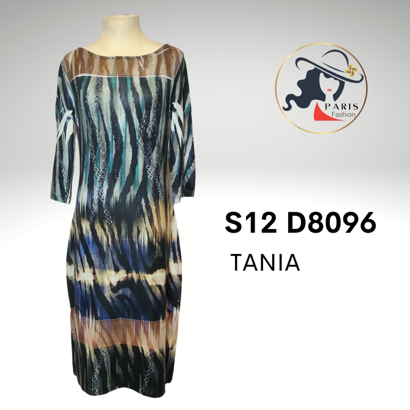 S12 D8096 TANIA MIDI KNIT DRESS WITH SEQUINS DETAILS IN ANIMAL PRINT