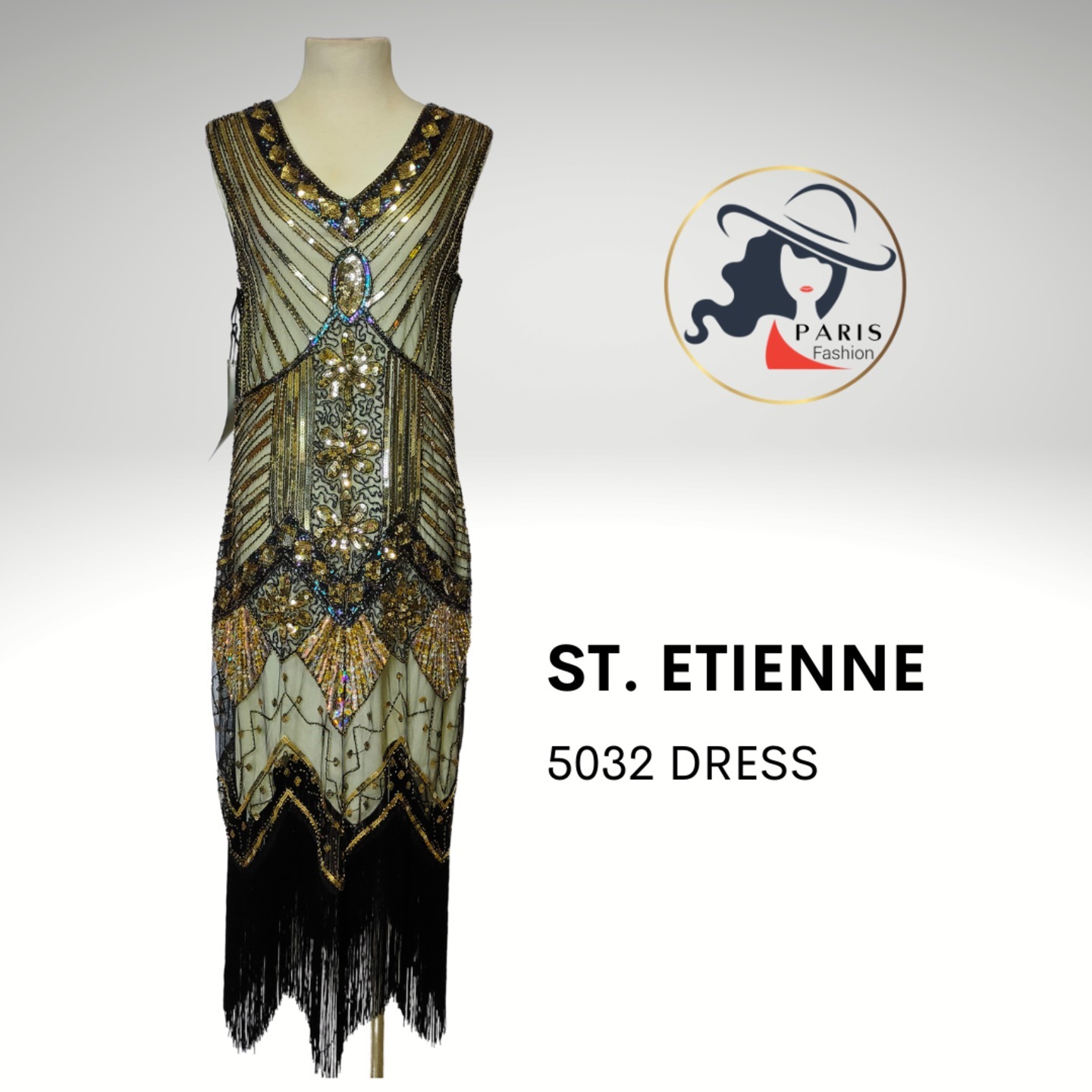 ST ETIENNE 5032 1920s INSPIRED SEQUINS FLAPPER DRESS WITH FRINGES