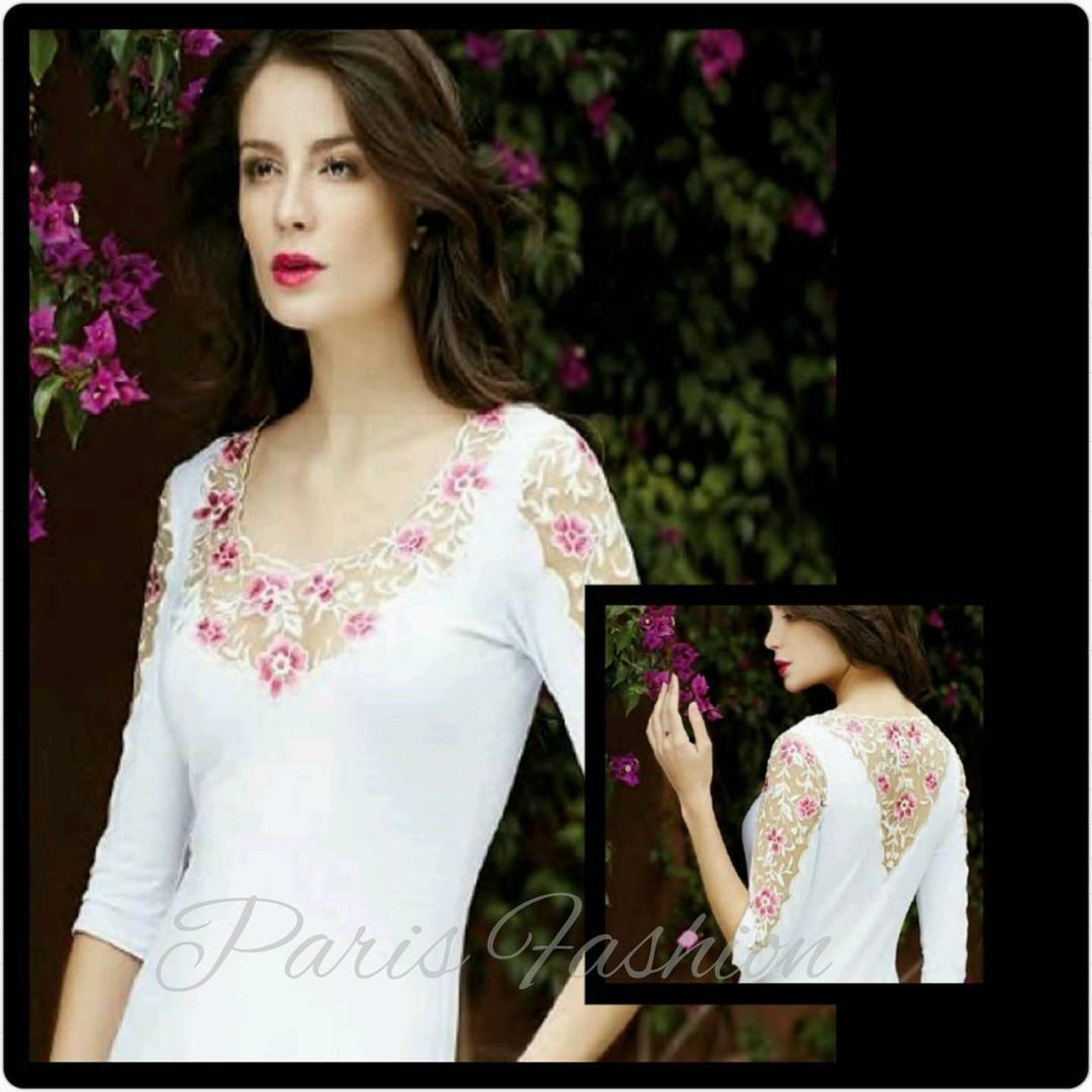 JAKAR PARIS 5012 LUCY WHITE FLORAL EMBROIDERY TOP WITH SEQUINS
