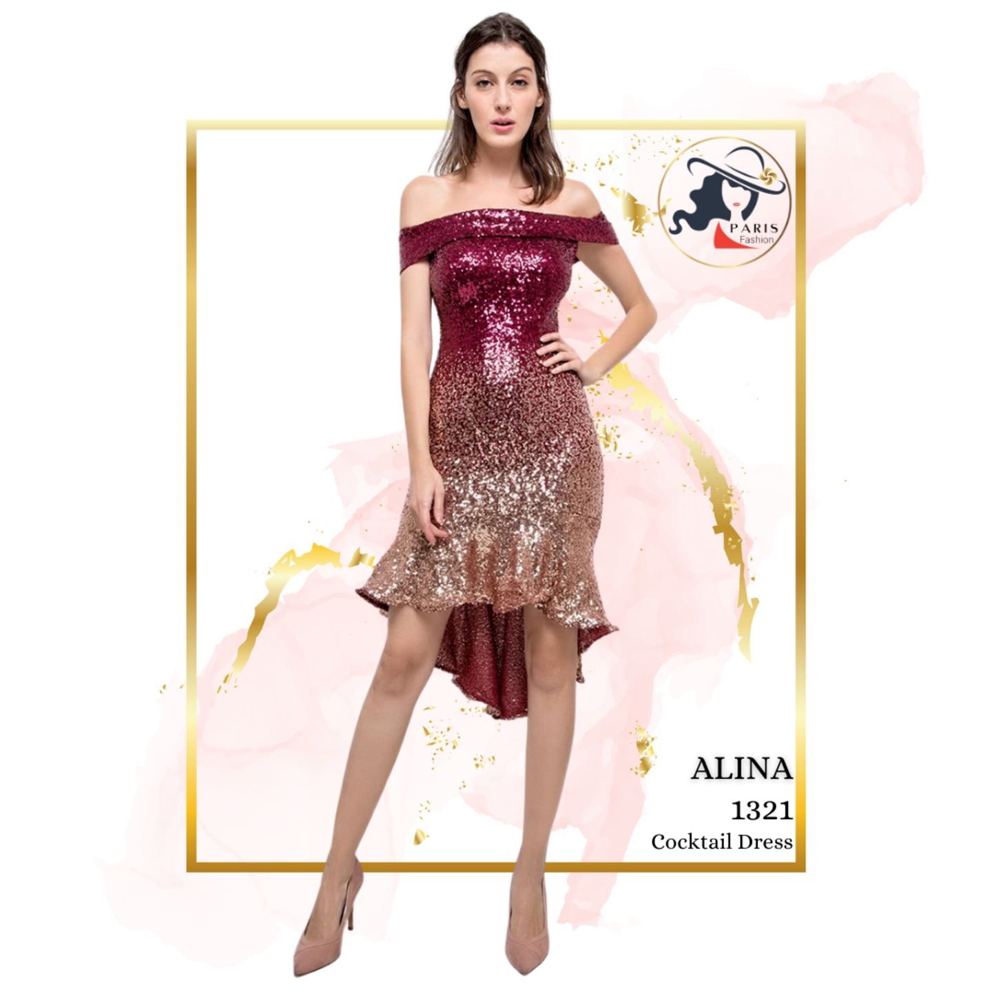 ALINA 1321 OFF SHOULDER COCKTAIL DRESS