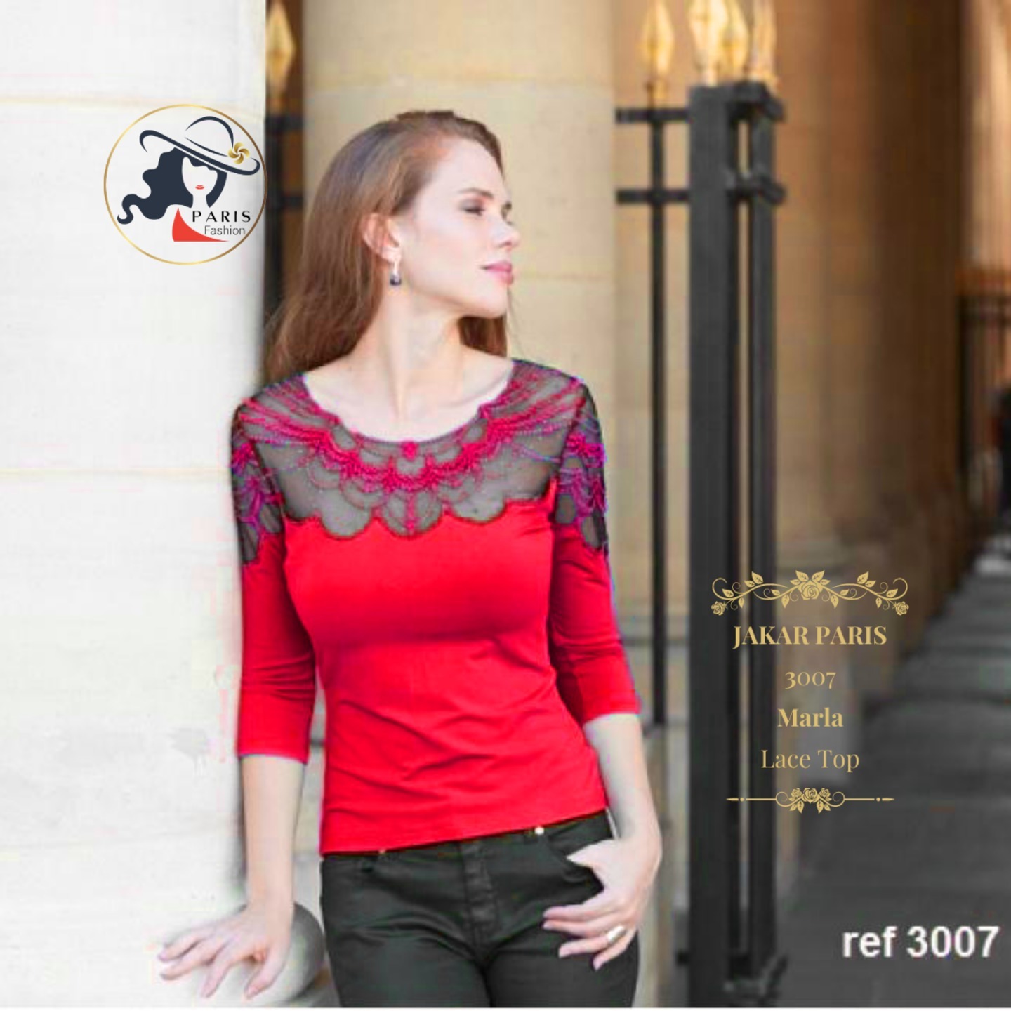 JAKAR PARIS  3007  Marla  Ruby Red Lace Top