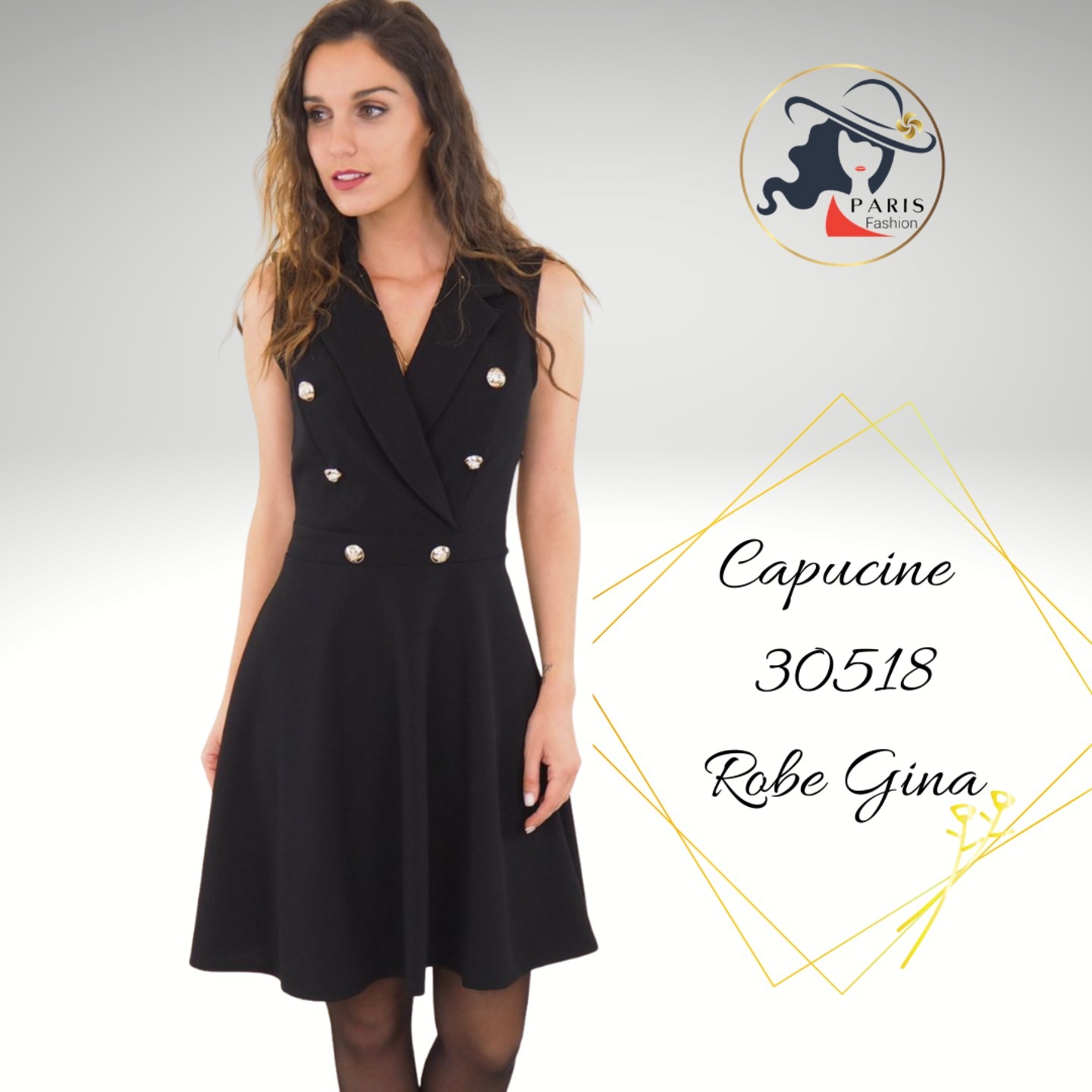CAPUCINE 30518 GINA DOUBLE BREASTED COLLAR SKATER DRESS