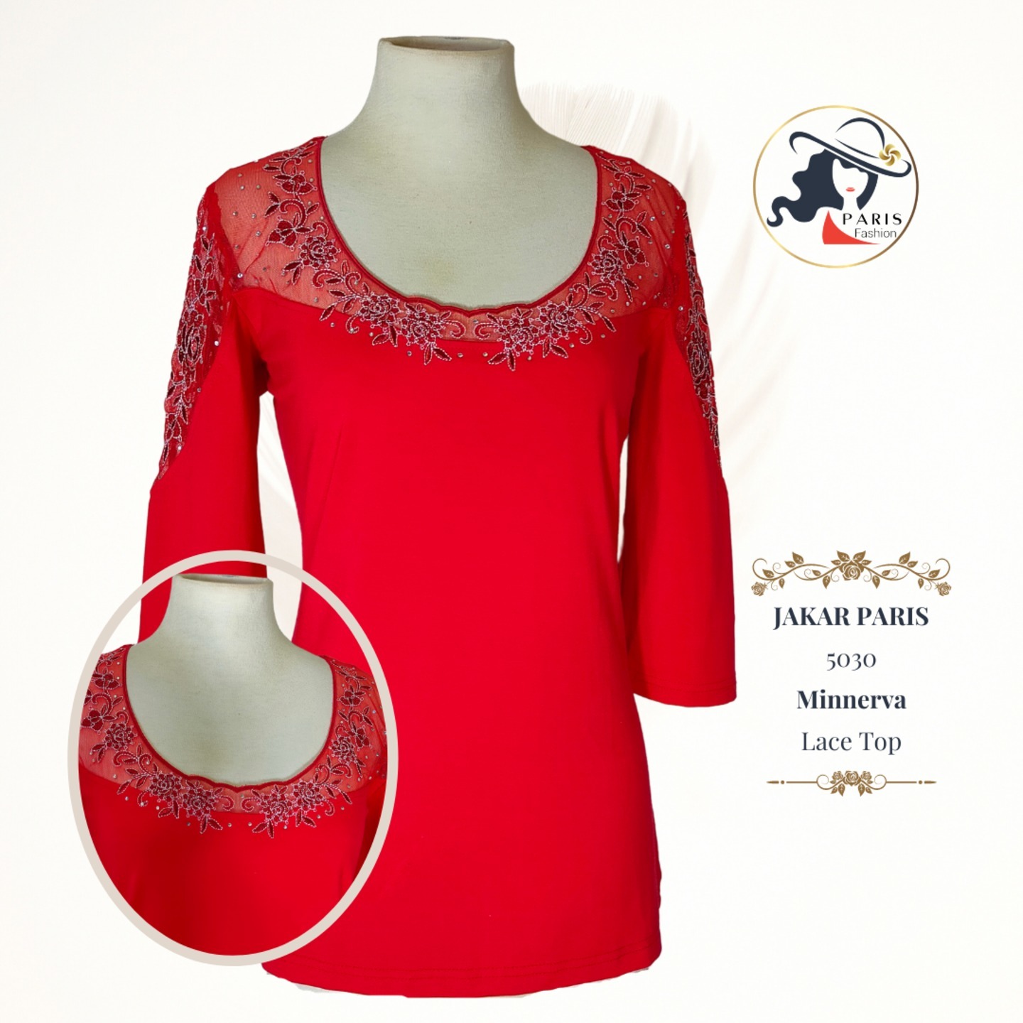 JAKAR PARIS  5030  Minnerva  Ruby Red Lace Top