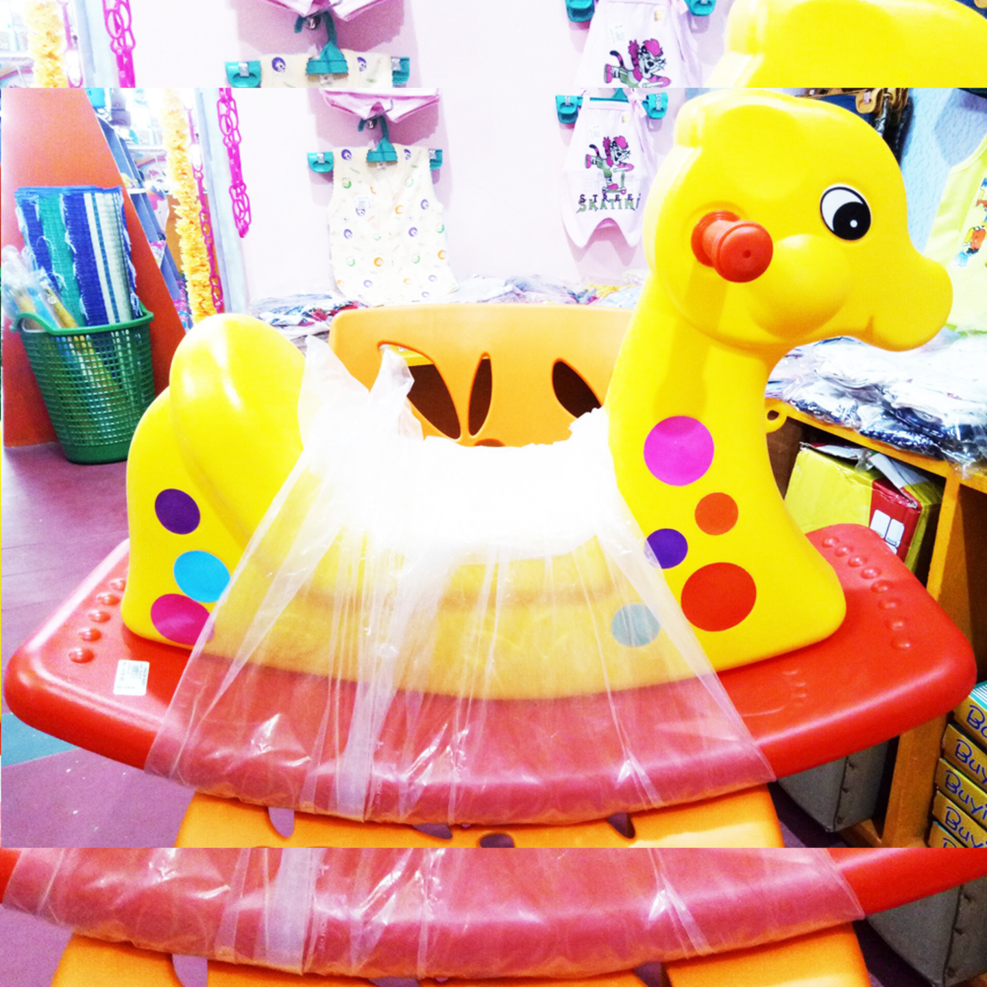 Plastic Horse Ride On - Yellow Red