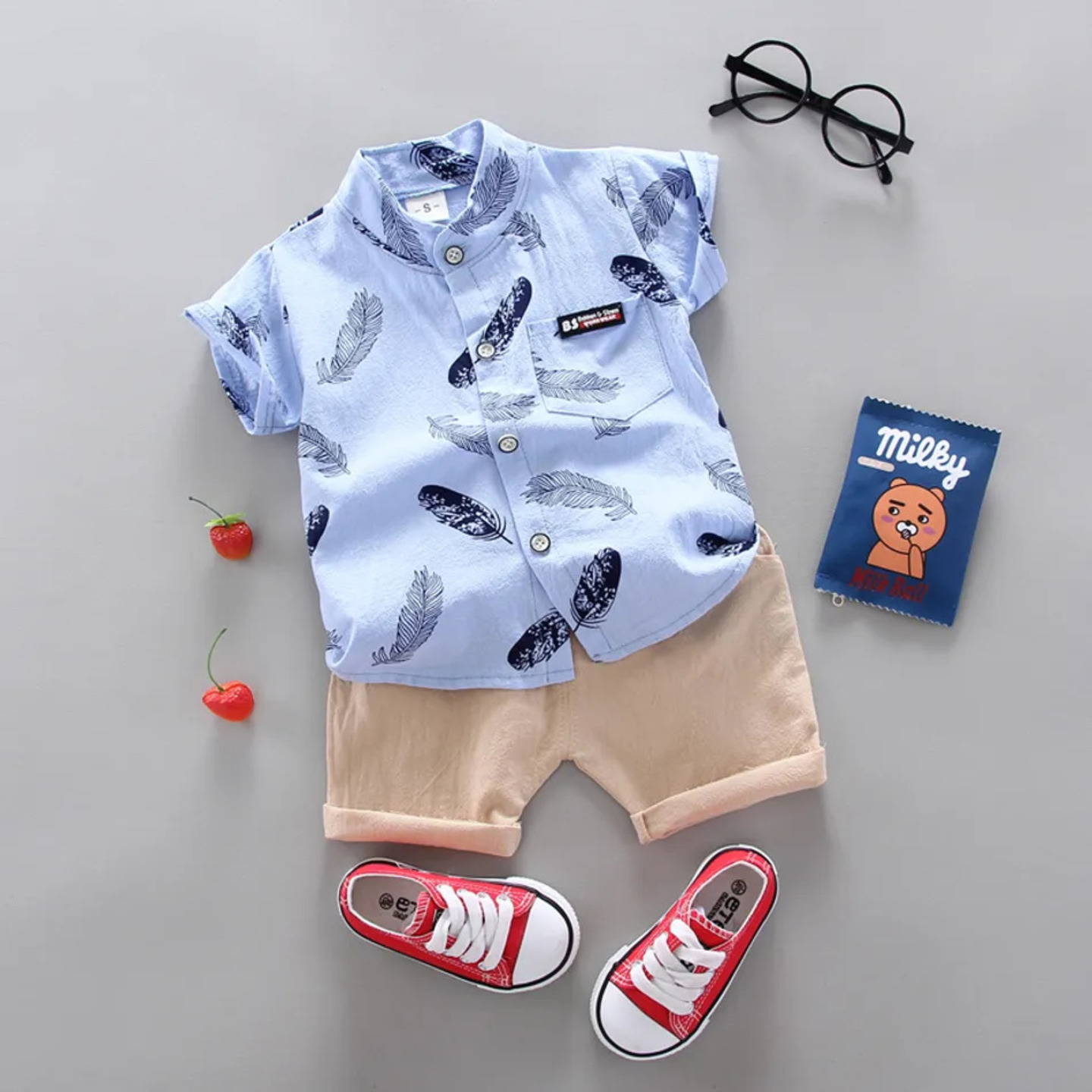 KidsNation Boys Printed Shirt and Shorts Set