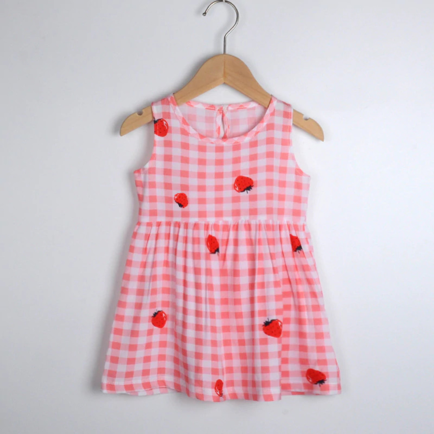Cherry Checked Baby Girls Sleeveless One Piece Casual Dress