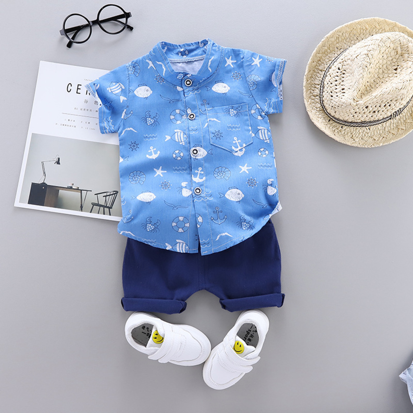 KidsNation Boys Printed Shirt and Shorts Set