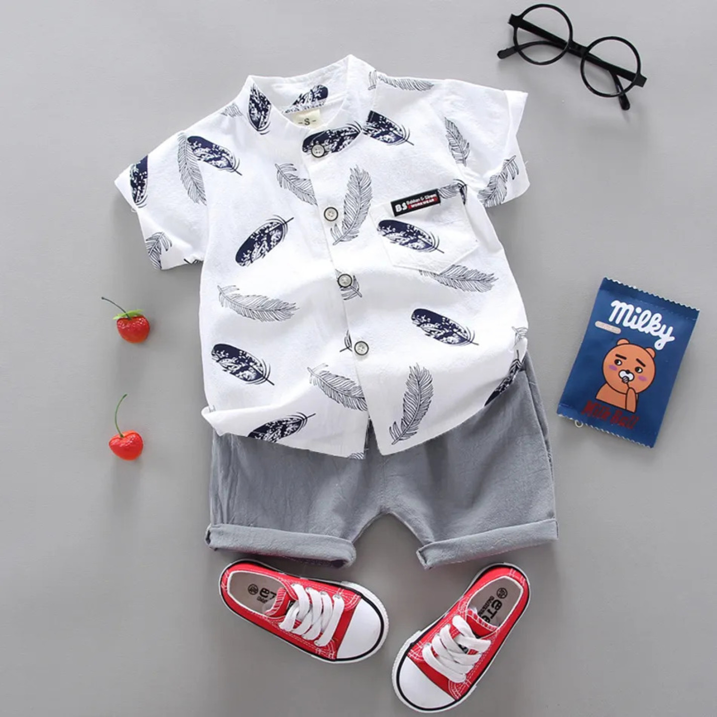 KidsNation Boys Printed Shirt and Shorts Set